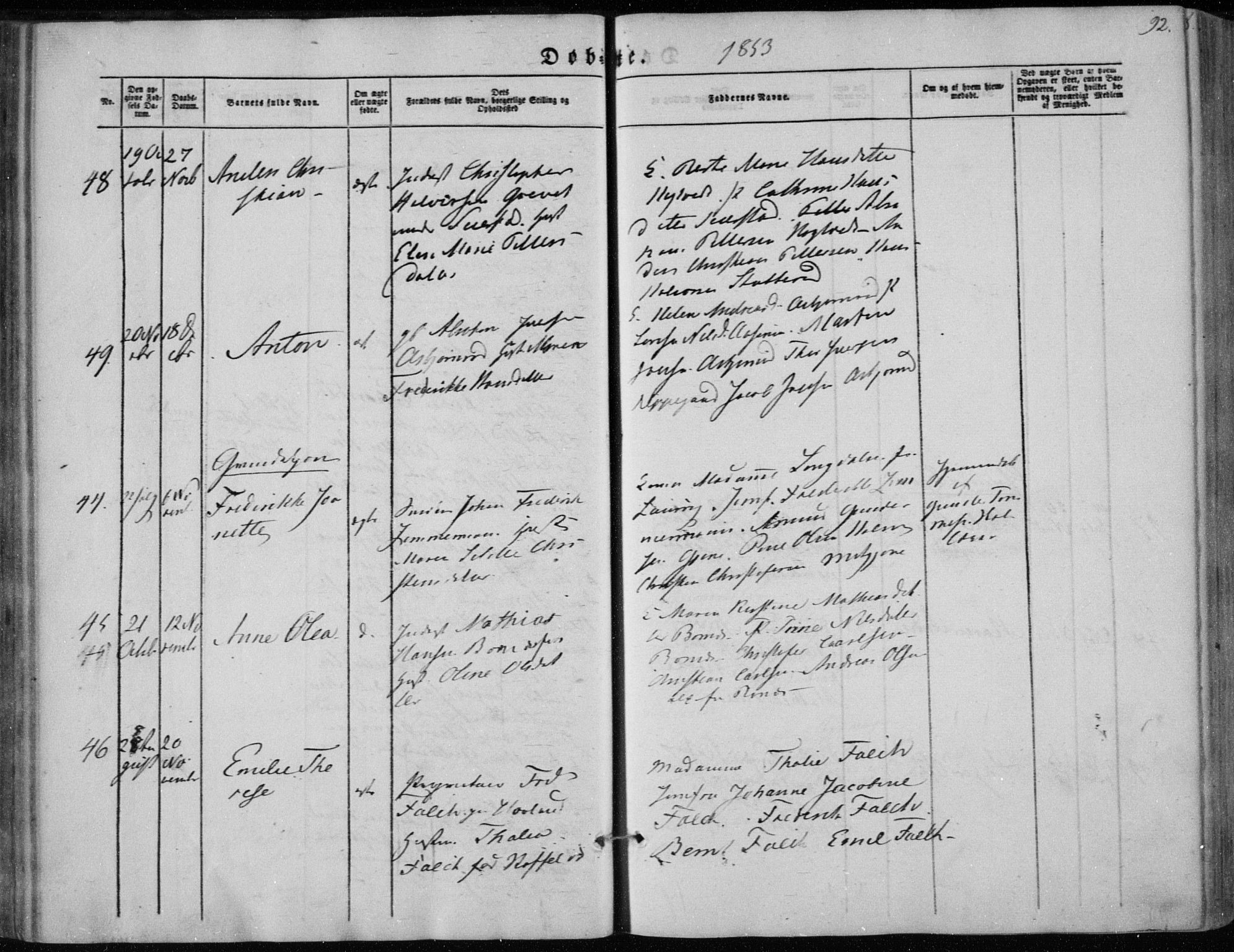 Hedrum kirkebøker, AV/SAKO-A-344/F/Fa/L0006: Parish register (official) no. I 6, 1849-1857, p. 92