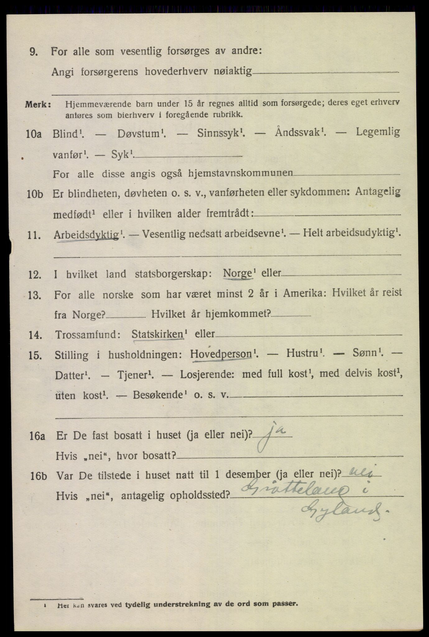 SAK, 1920 census for Gyland, 1920, p. 1003
