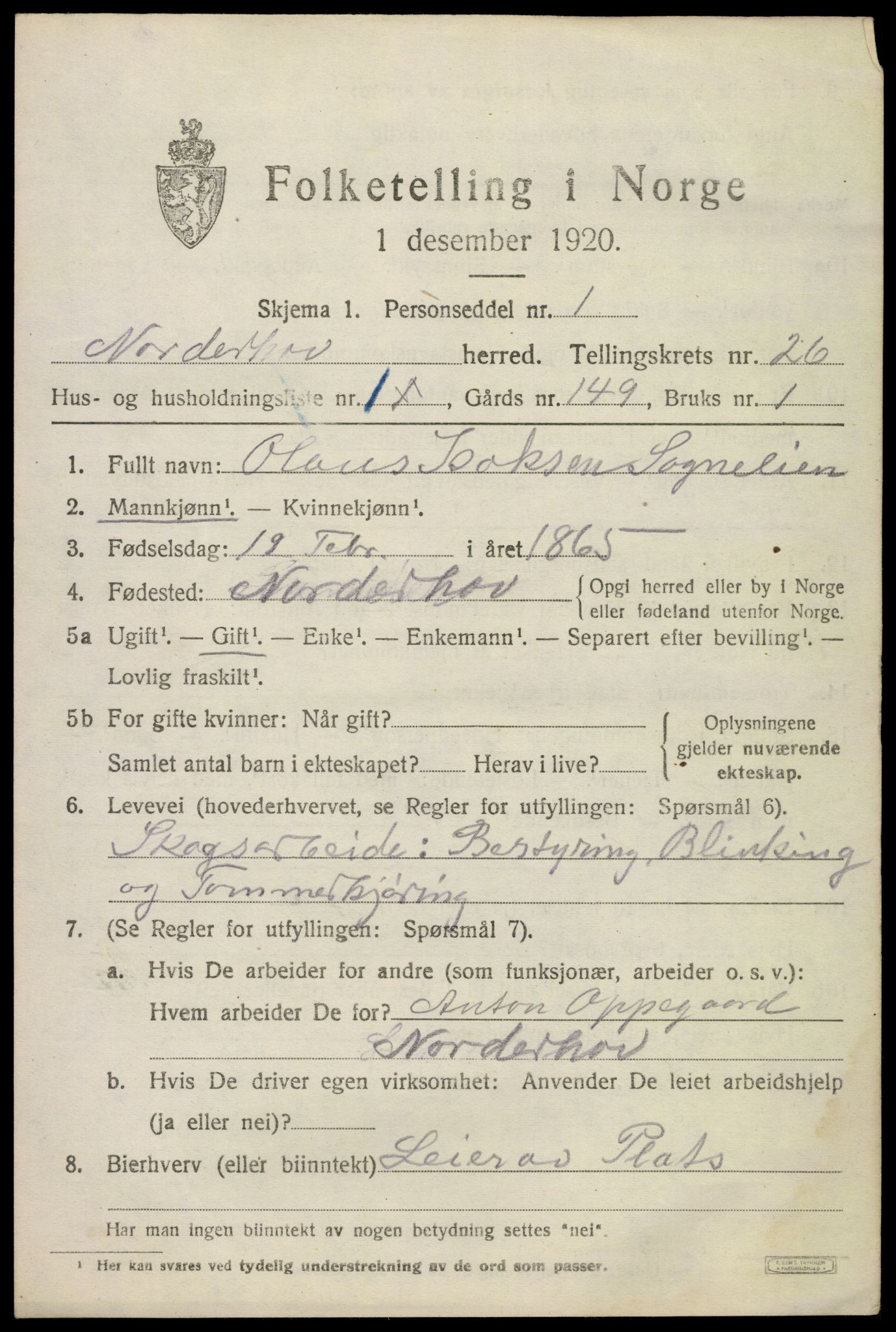 SAKO, 1920 census for Norderhov, 1920, p. 24105