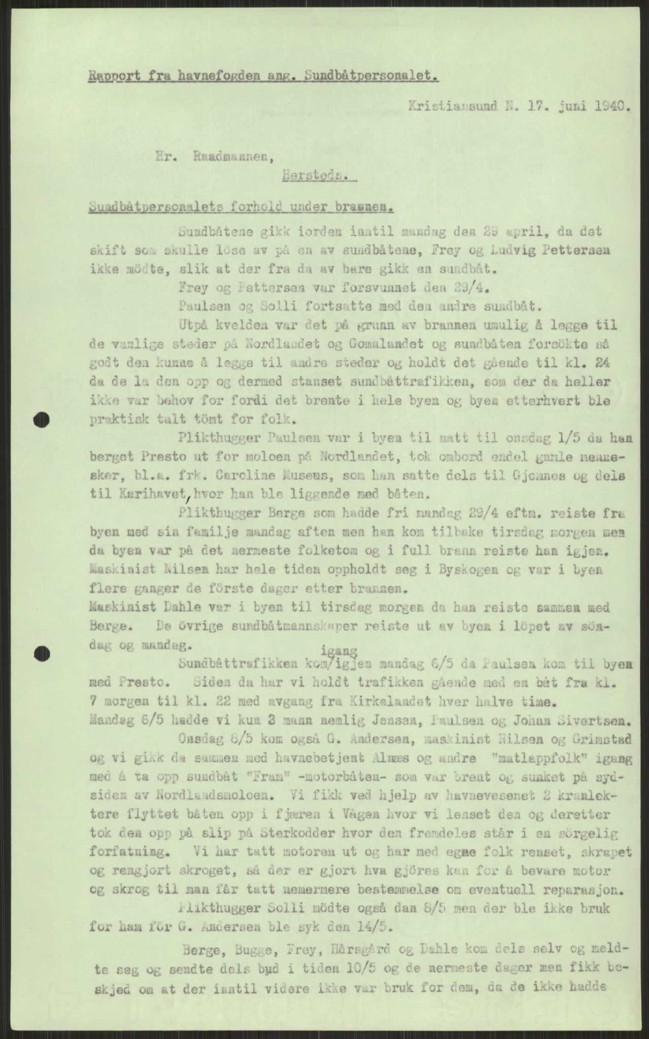 Forsvaret, Forsvarets krigshistoriske avdeling, AV/RA-RAFA-2017/Y/Ya/L0015: II-C-11-31 - Fylkesmenn.  Rapporter om krigsbegivenhetene 1940., 1940, p. 665