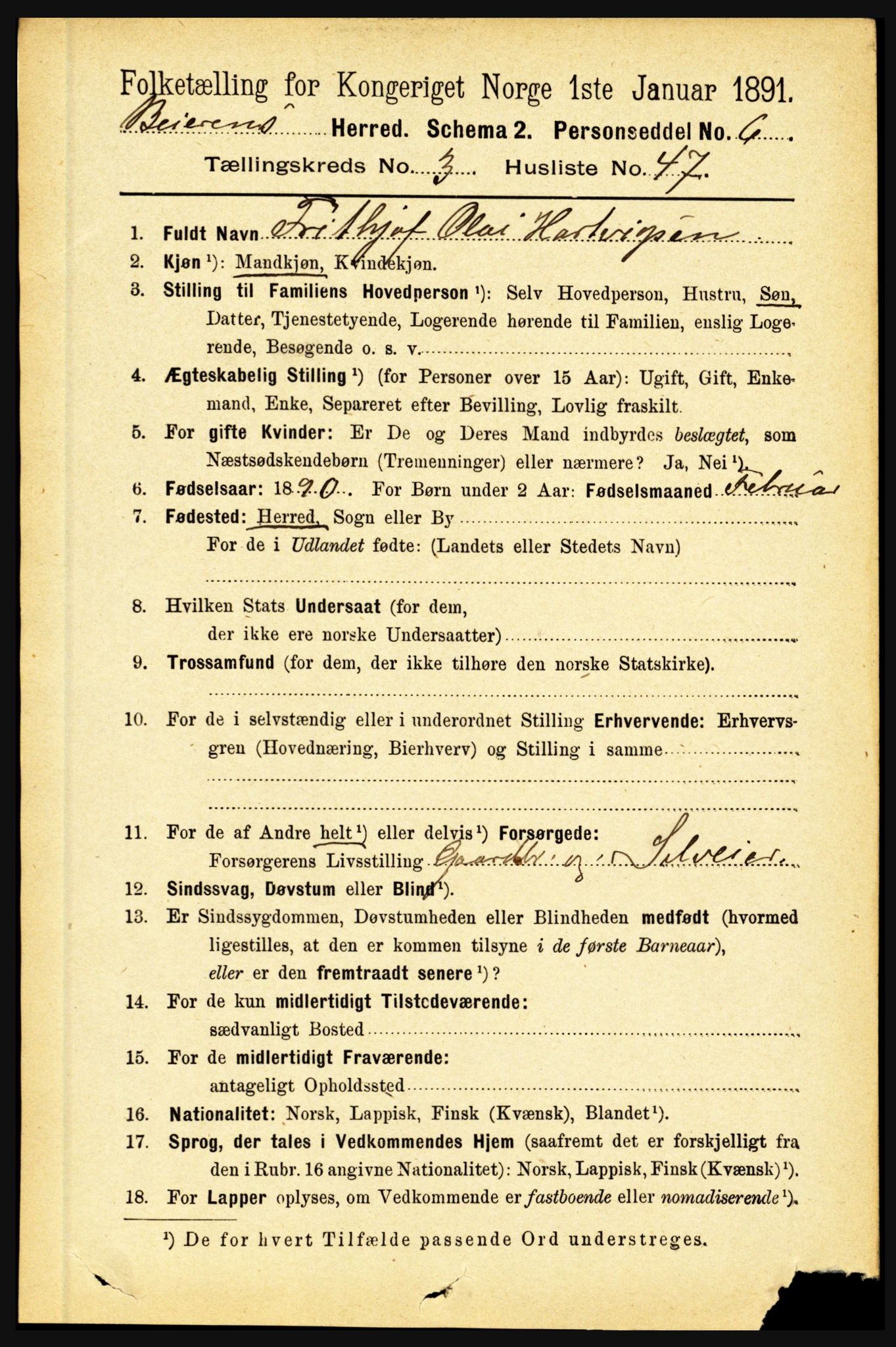 RA, 1891 census for 1839 Beiarn, 1891, p. 1306