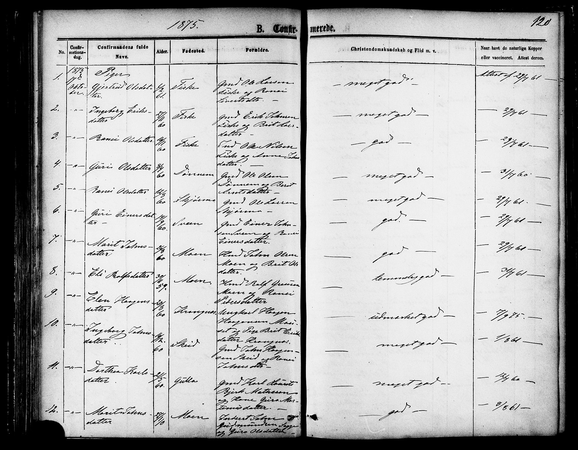 Ministerialprotokoller, klokkerbøker og fødselsregistre - Møre og Romsdal, AV/SAT-A-1454/595/L1046: Parish register (official) no. 595A08, 1874-1884, p. 120