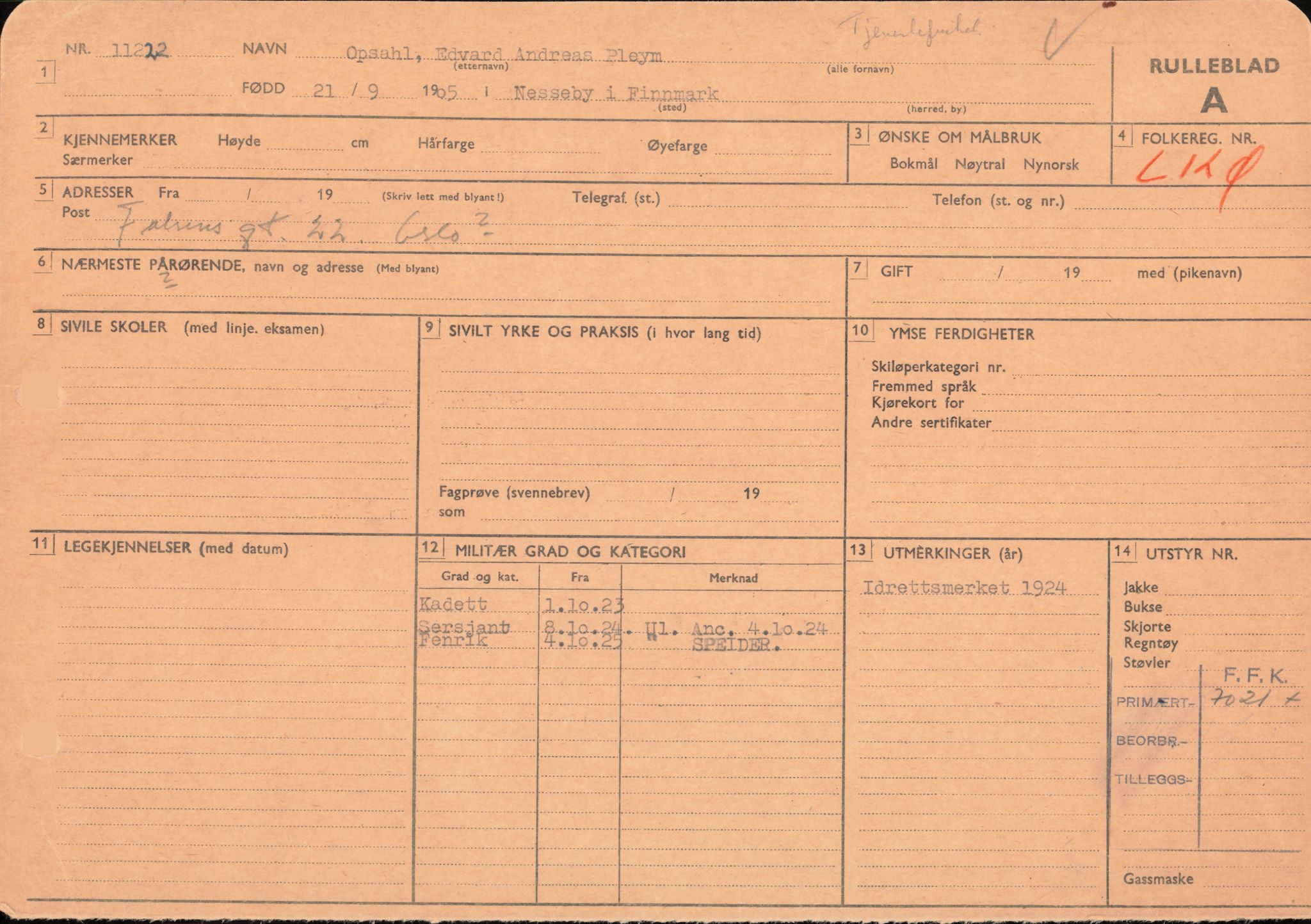 Forsvaret, Forsvarets overkommando/Luftforsvarsstaben, AV/RA-RAFA-4079/P/Pa/L0013: Personellmapper, 1905, p. 495