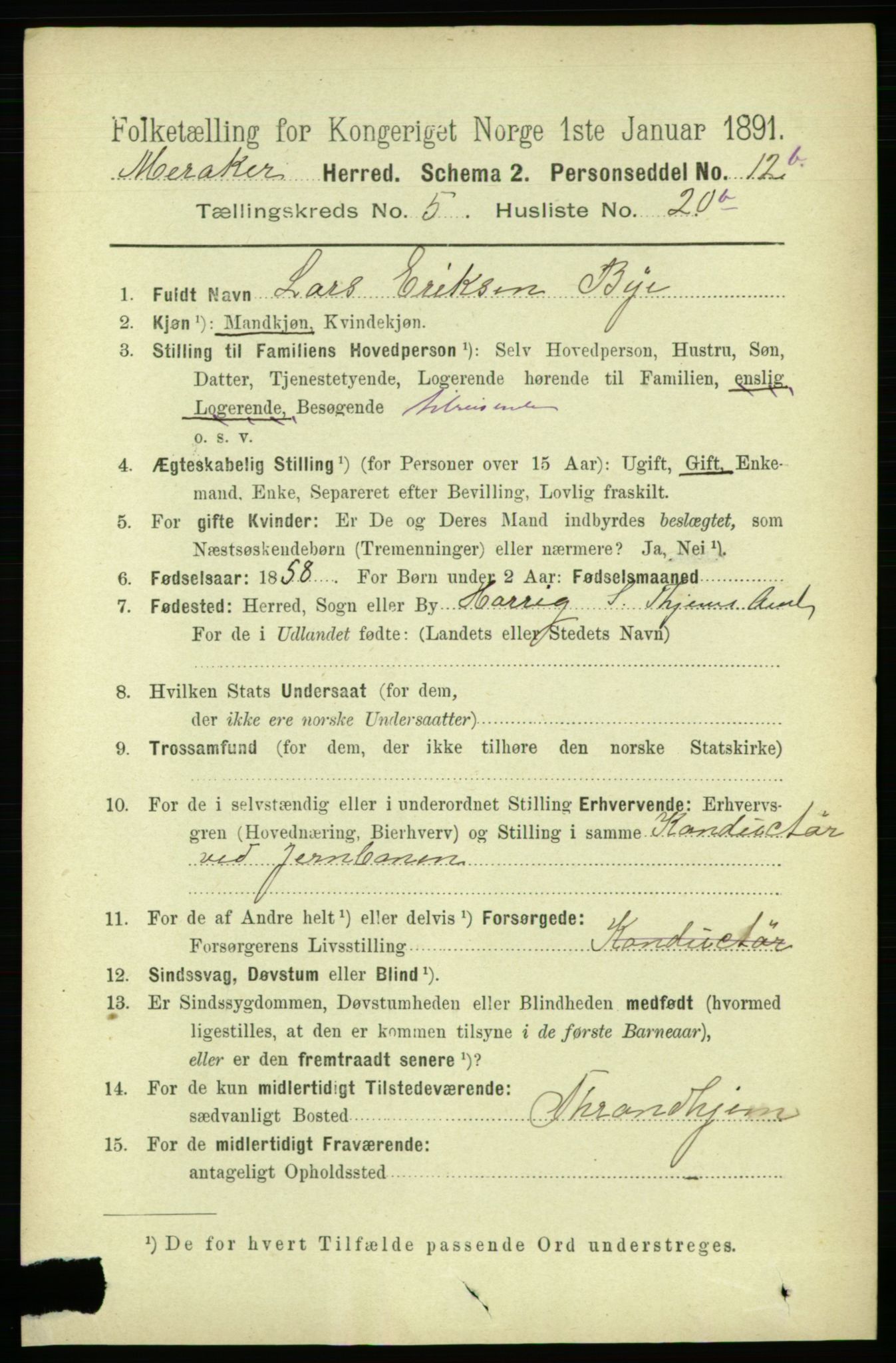 RA, 1891 census for 1711 Meråker, 1891, p. 2011