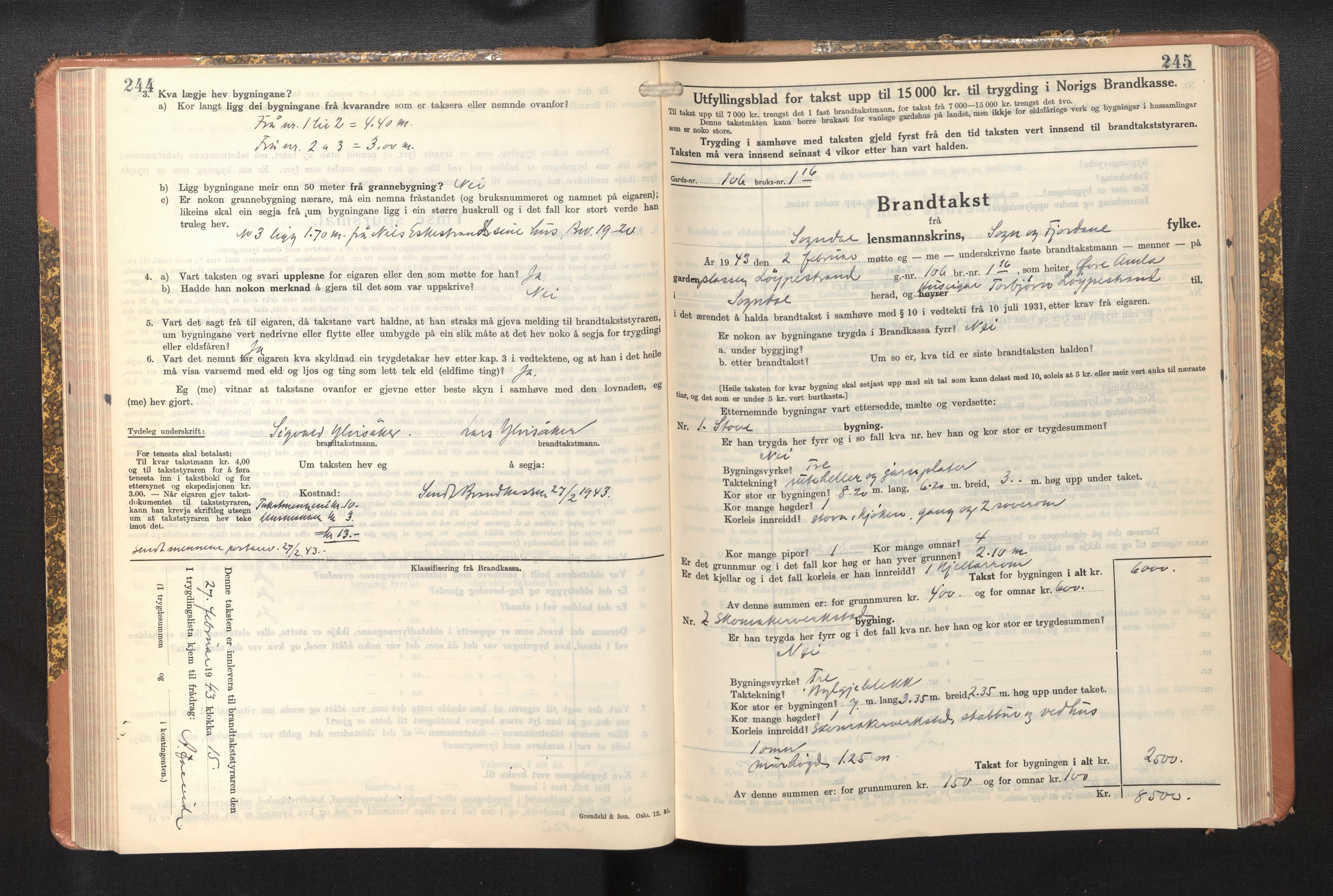 Lensmannen i Sogndal, AV/SAB-A-29901/0012/L0014: Branntakstprotokoll, skjematakst, 1938-1950, p. 244-245