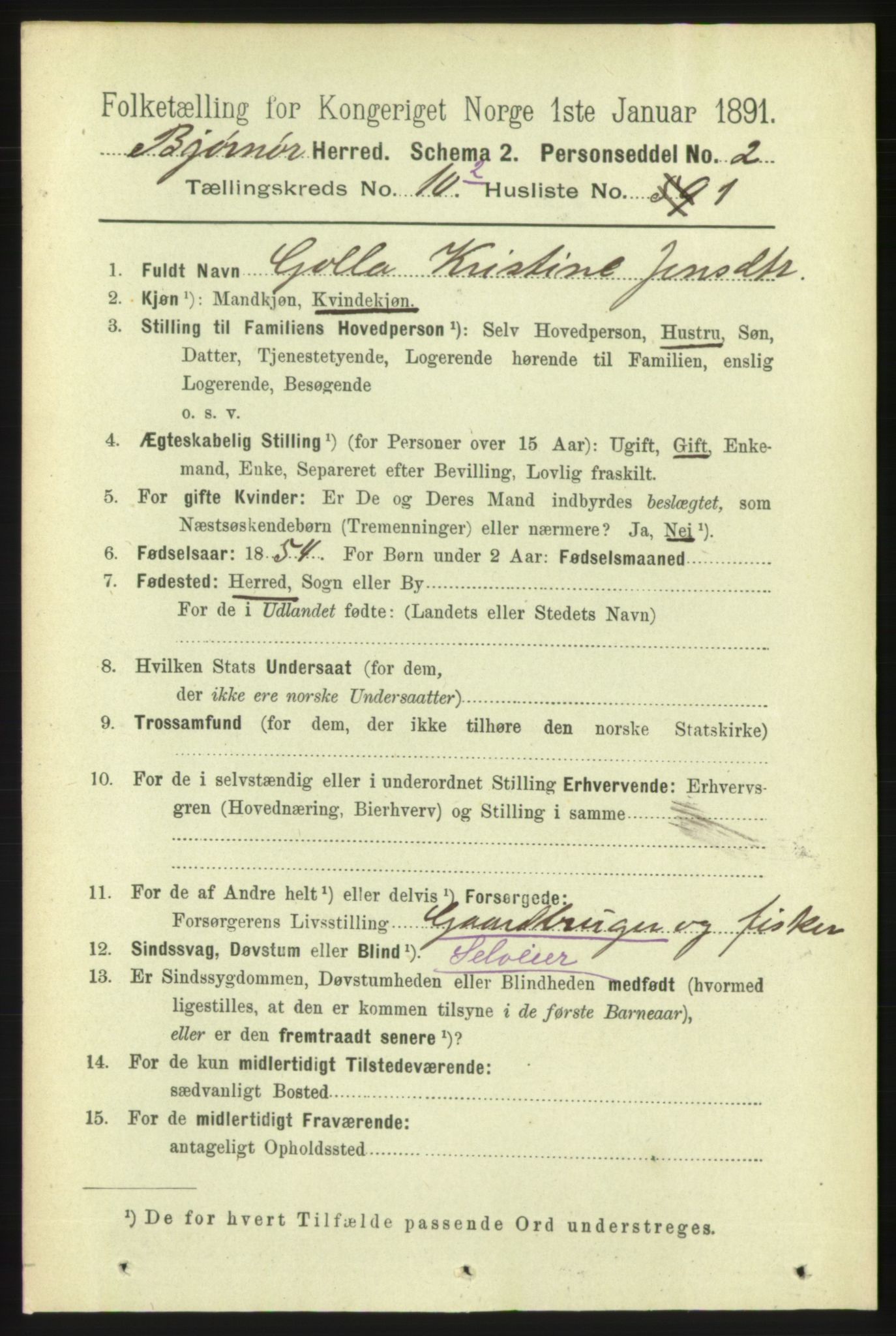 RA, 1891 census for 1632 Bjørnør, 1891, p. 4540