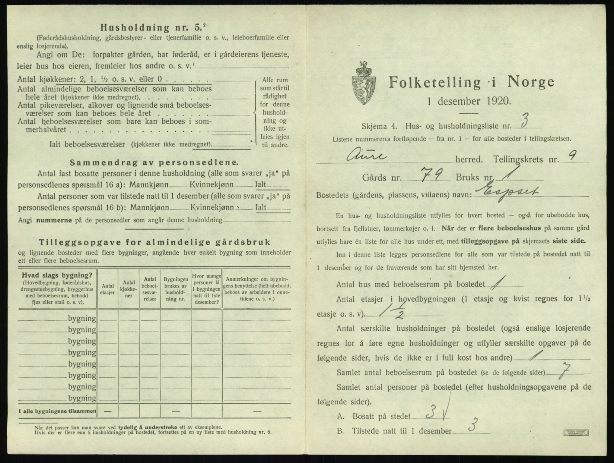 SAT, 1920 census for Aure, 1920, p. 514