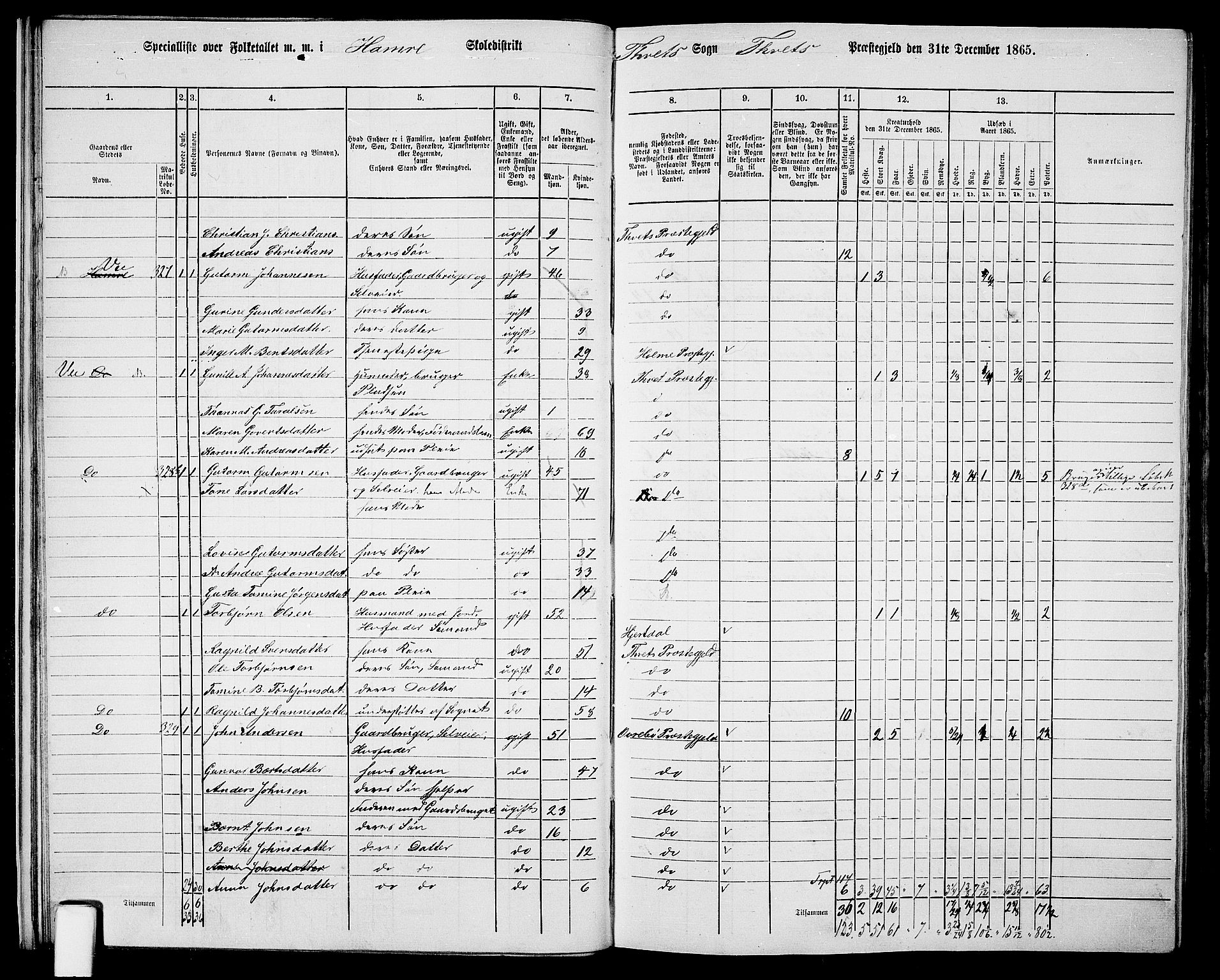 RA, 1865 census for Tveit, 1865, p. 22