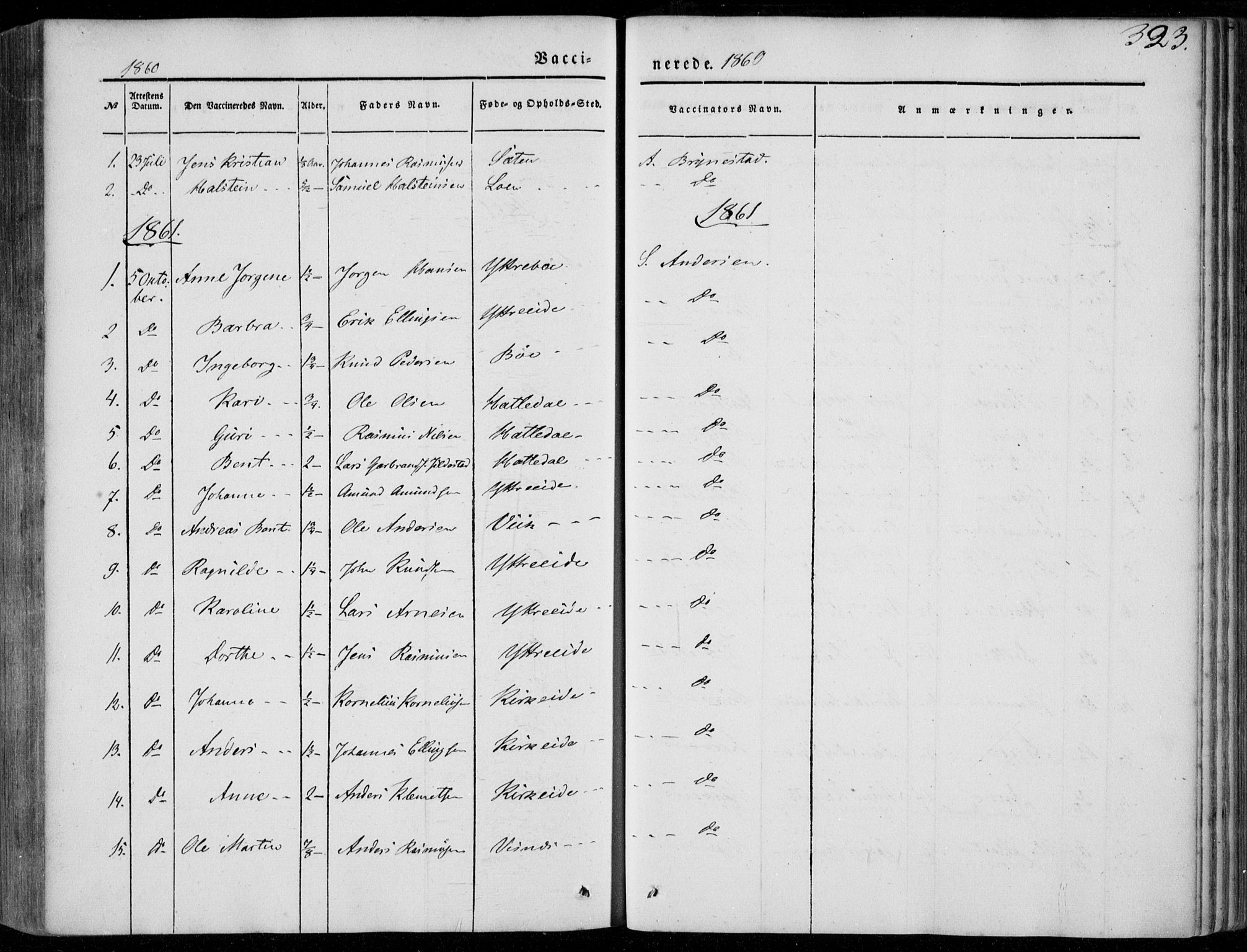 Stryn Sokneprestembete, SAB/A-82501: Parish register (official) no. A 2, 1844-1861, p. 323