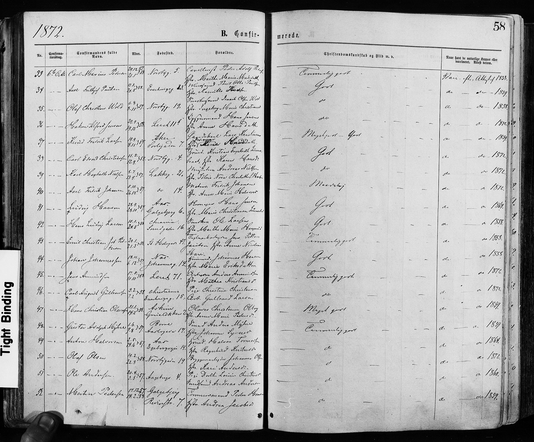 Grønland prestekontor Kirkebøker, AV/SAO-A-10848/F/Fa/L0005: Parish register (official) no. 5, 1869-1880, p. 58