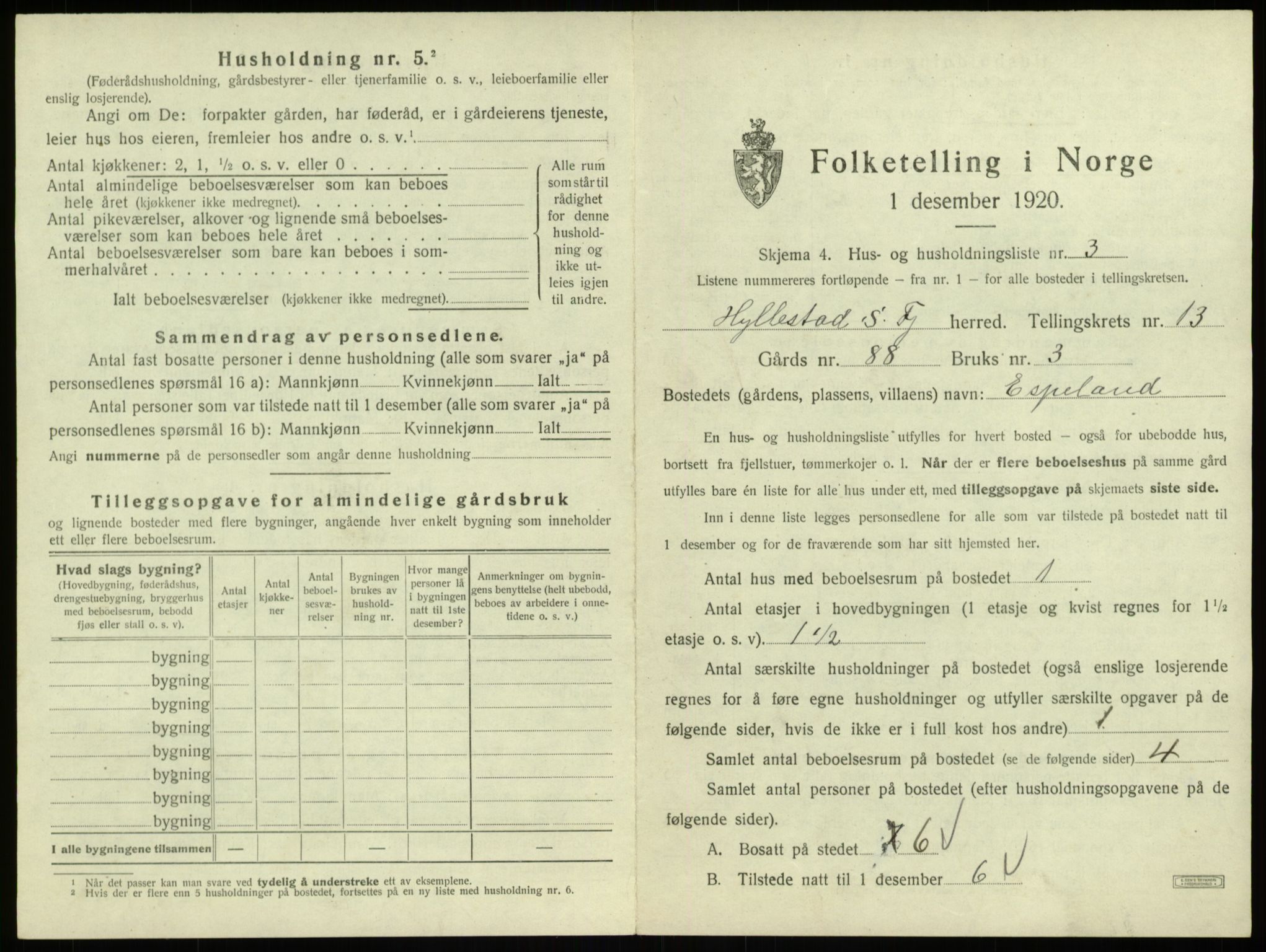 SAB, 1920 census for Hyllestad, 1920, p. 749