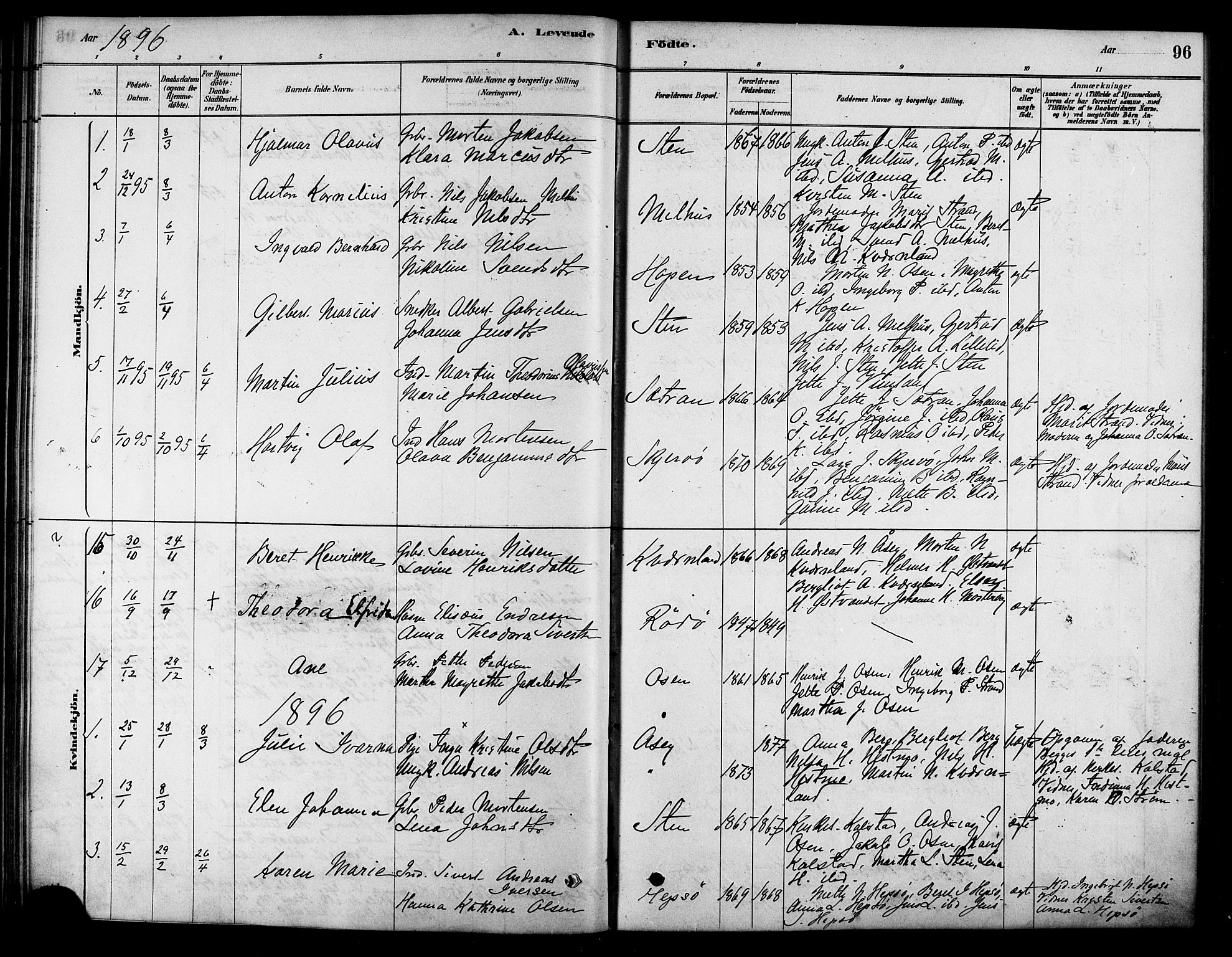 Ministerialprotokoller, klokkerbøker og fødselsregistre - Sør-Trøndelag, AV/SAT-A-1456/658/L0722: Parish register (official) no. 658A01, 1879-1896, p. 96