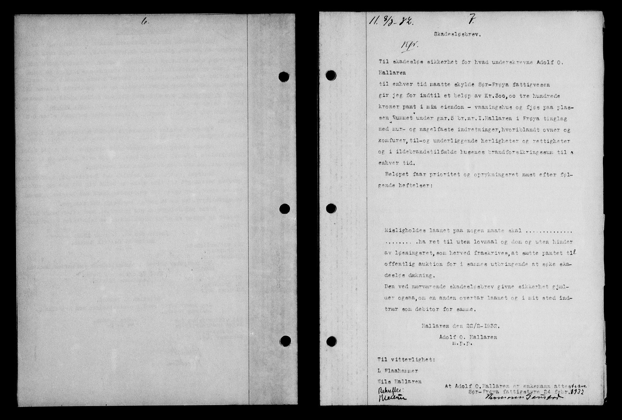 Hitra sorenskriveri, AV/SAT-A-0018/2/2C/2Ca/L0018: Mortgage book no. 18, 1932-1932, p. 6-7