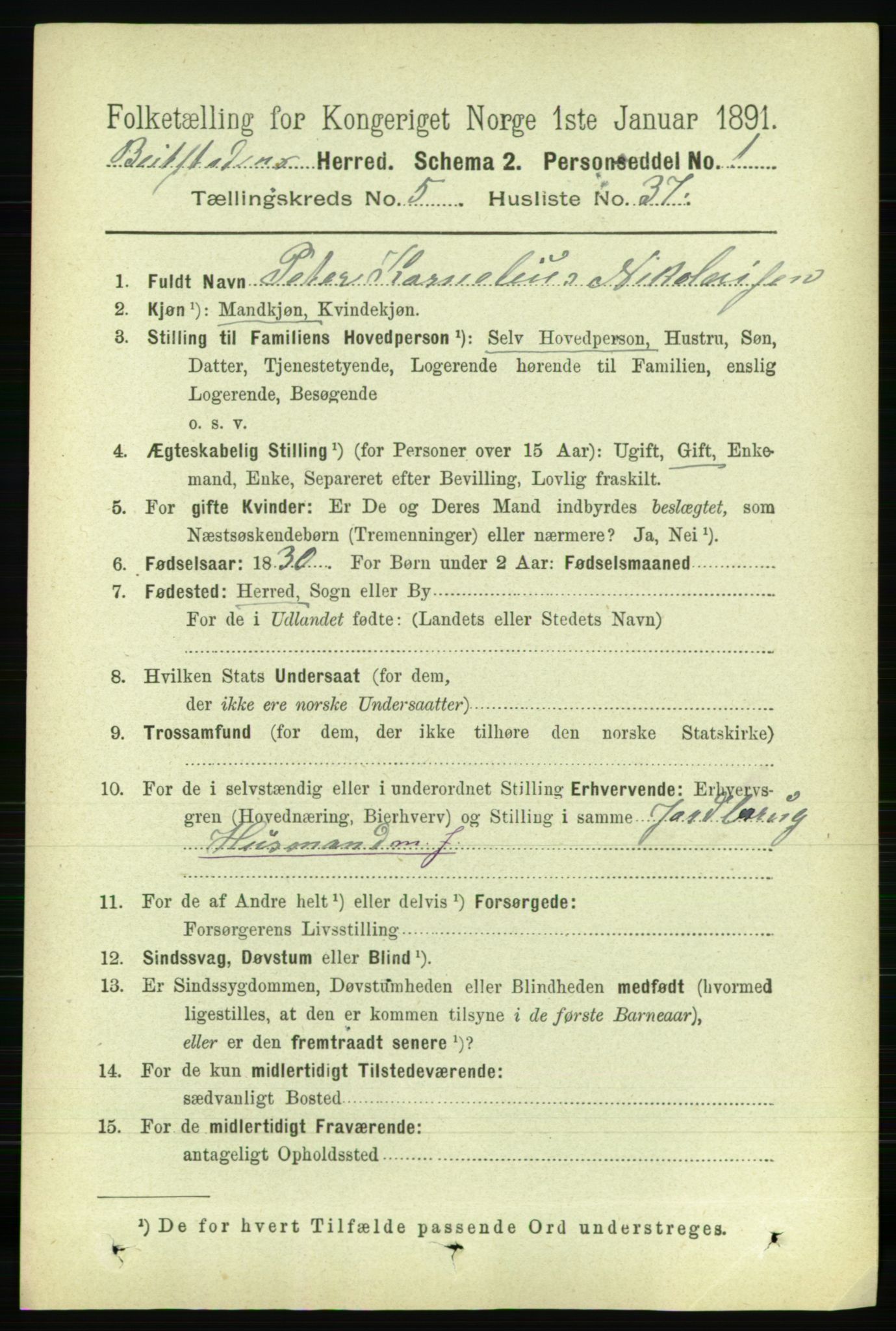 RA, 1891 census for 1727 Beitstad, 1891, p. 1489