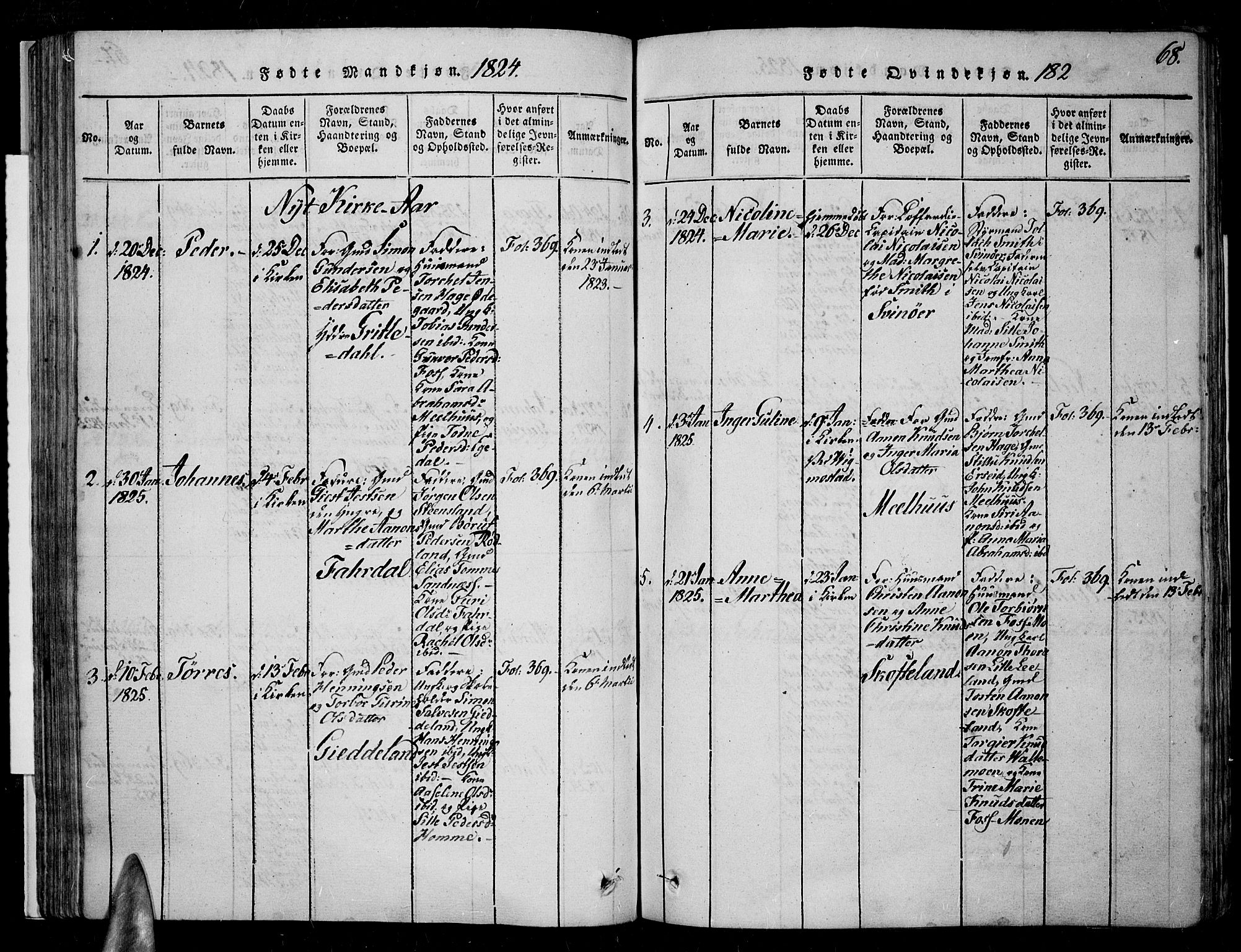 Sør-Audnedal sokneprestkontor, AV/SAK-1111-0039/F/Fa/Fab/L0005: Parish register (official) no. A 5, 1816-1830, p. 68