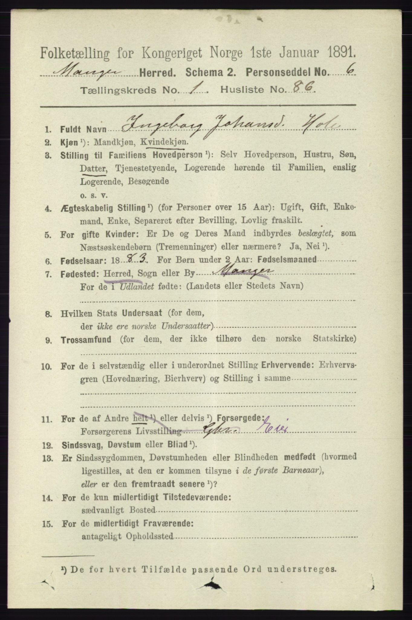 RA, 1891 census for 1261 Manger, 1891, p. 674