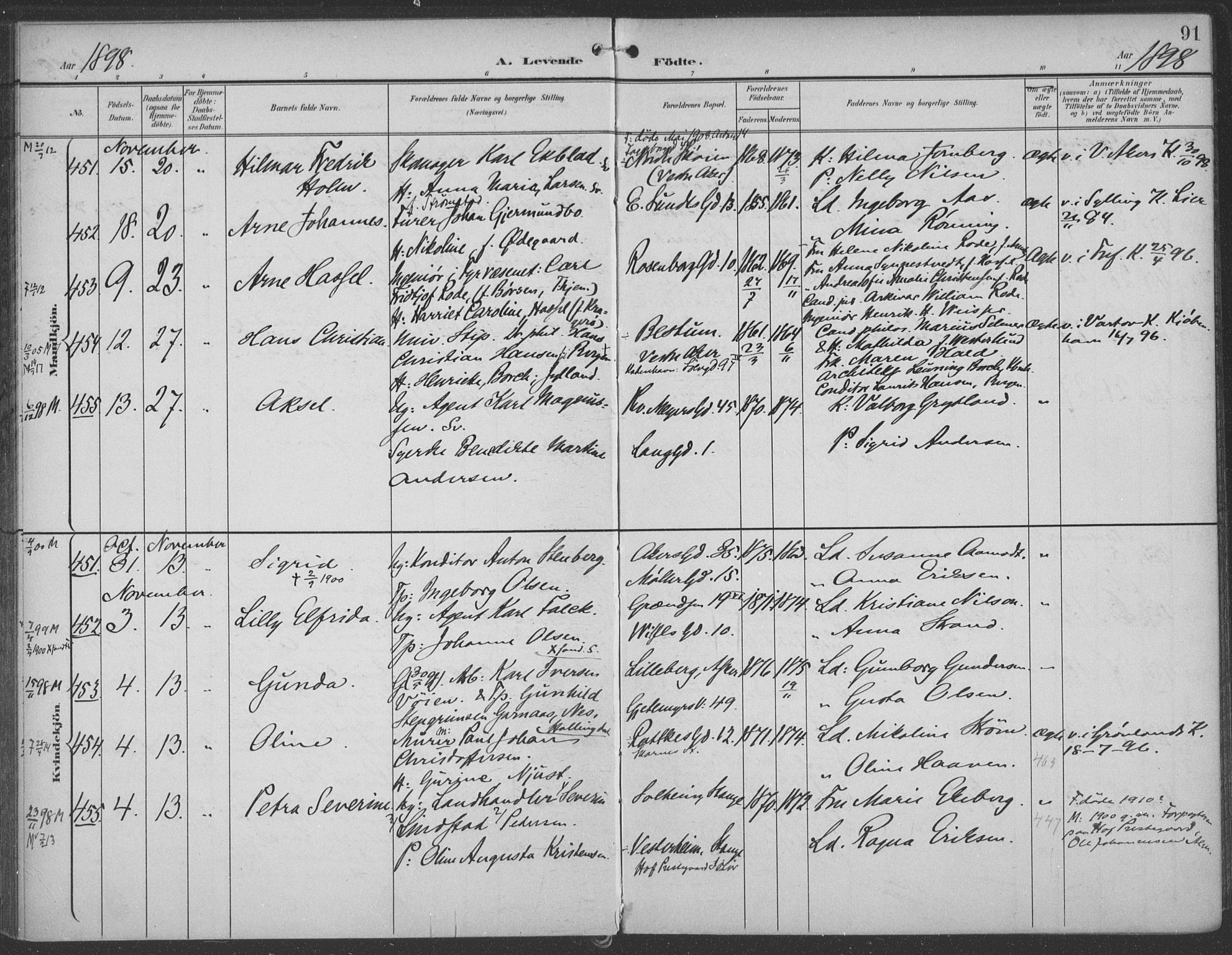 Rikshospitalet prestekontor Kirkebøker, SAO/A-10309b/F/L0011: Parish register (official) no. 11, 1898-1900, p. 91