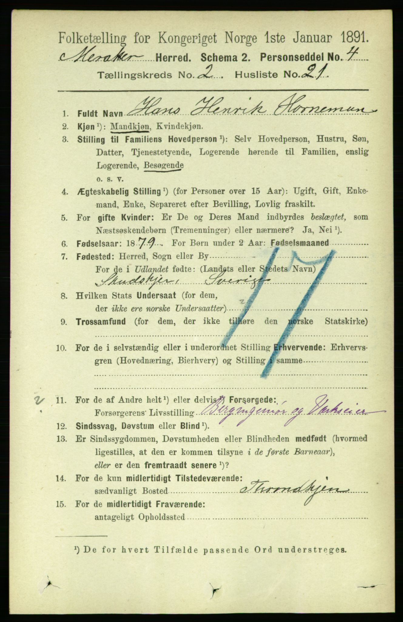 RA, 1891 census for 1711 Meråker, 1891, p. 712