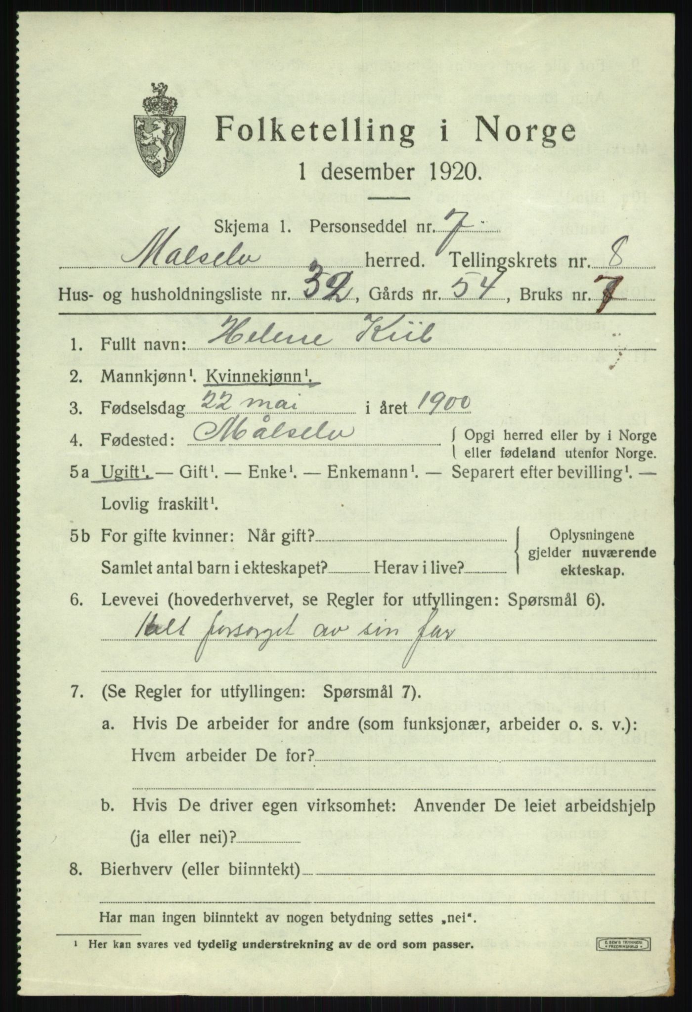 SATØ, 1920 census for Målselv, 1920, p. 5273