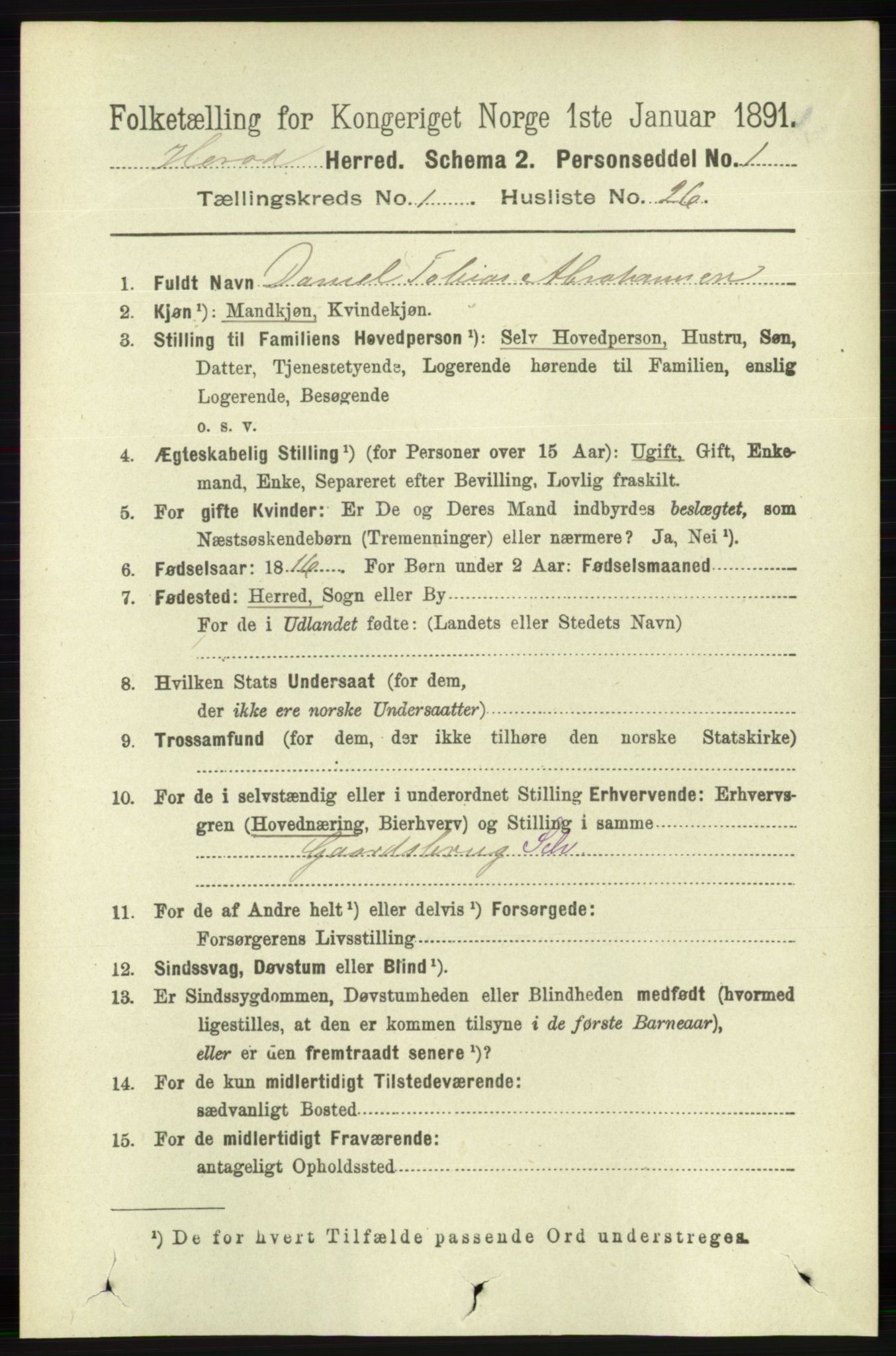 RA, 1891 census for 1039 Herad, 1891, p. 230