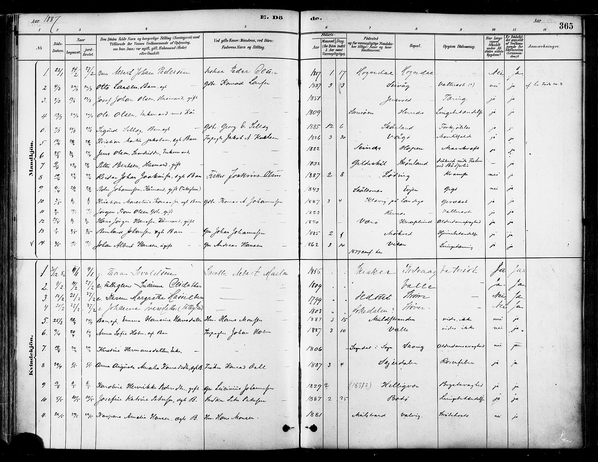 Ministerialprotokoller, klokkerbøker og fødselsregistre - Nordland, SAT/A-1459/802/L0054: Parish register (official) no. 802A01, 1879-1893, p. 365