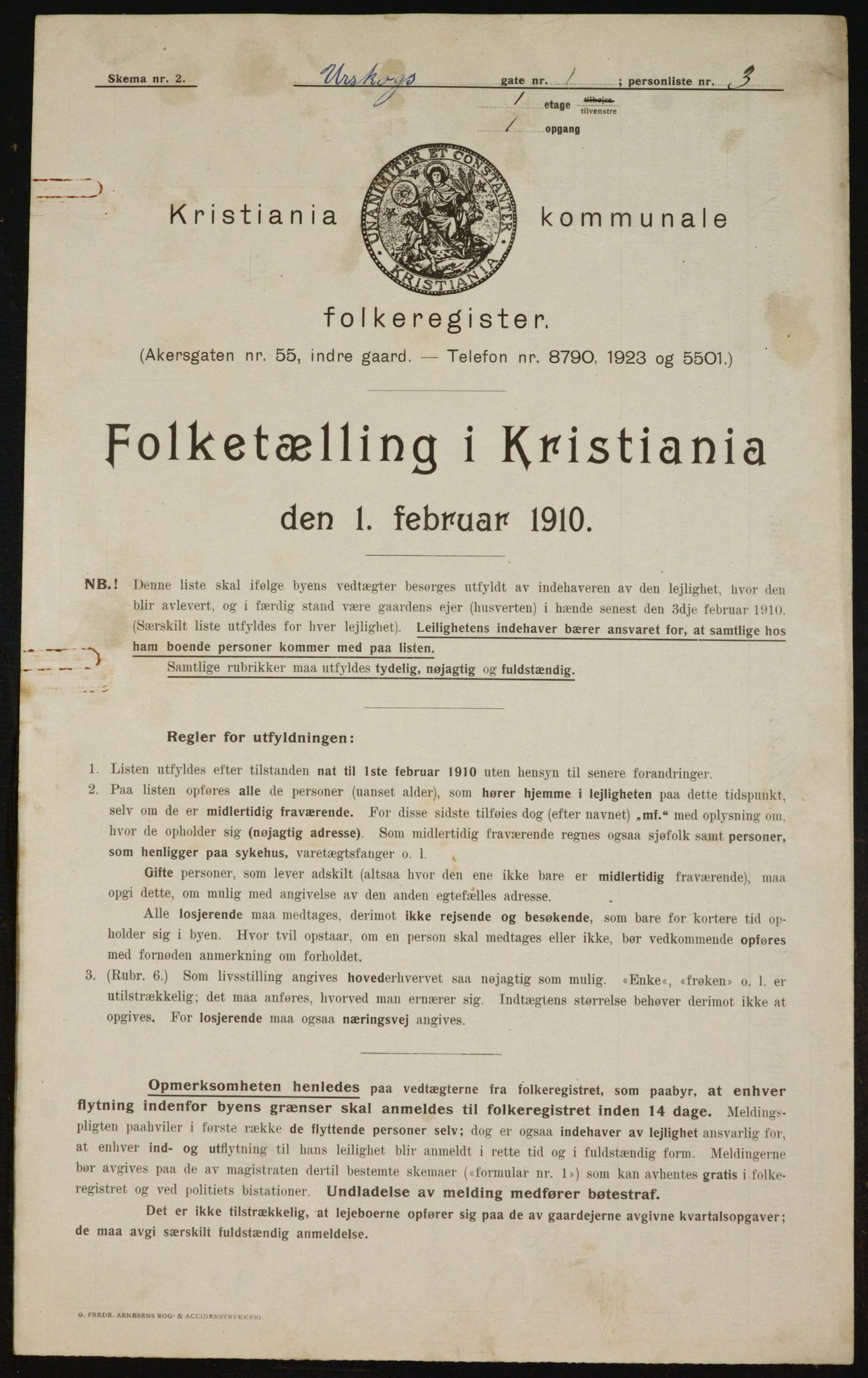 OBA, Municipal Census 1910 for Kristiania, 1910, p. 2434