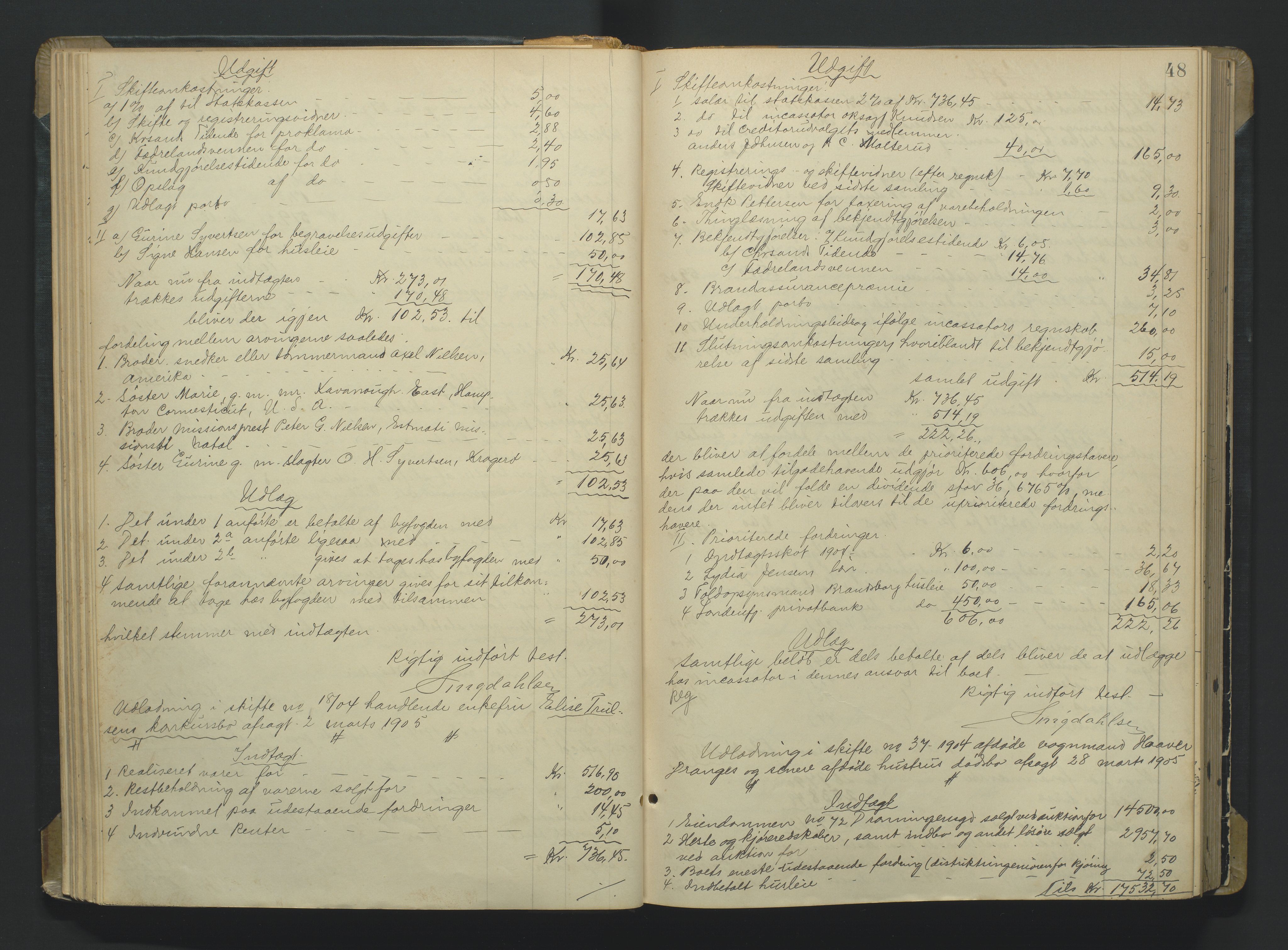Kristiansand byrett, AV/SAK-1223-0001/H/Hc/L0060: Skifteutlodningsprotokoll nr. 6, med register, 1903-1916, p. 48