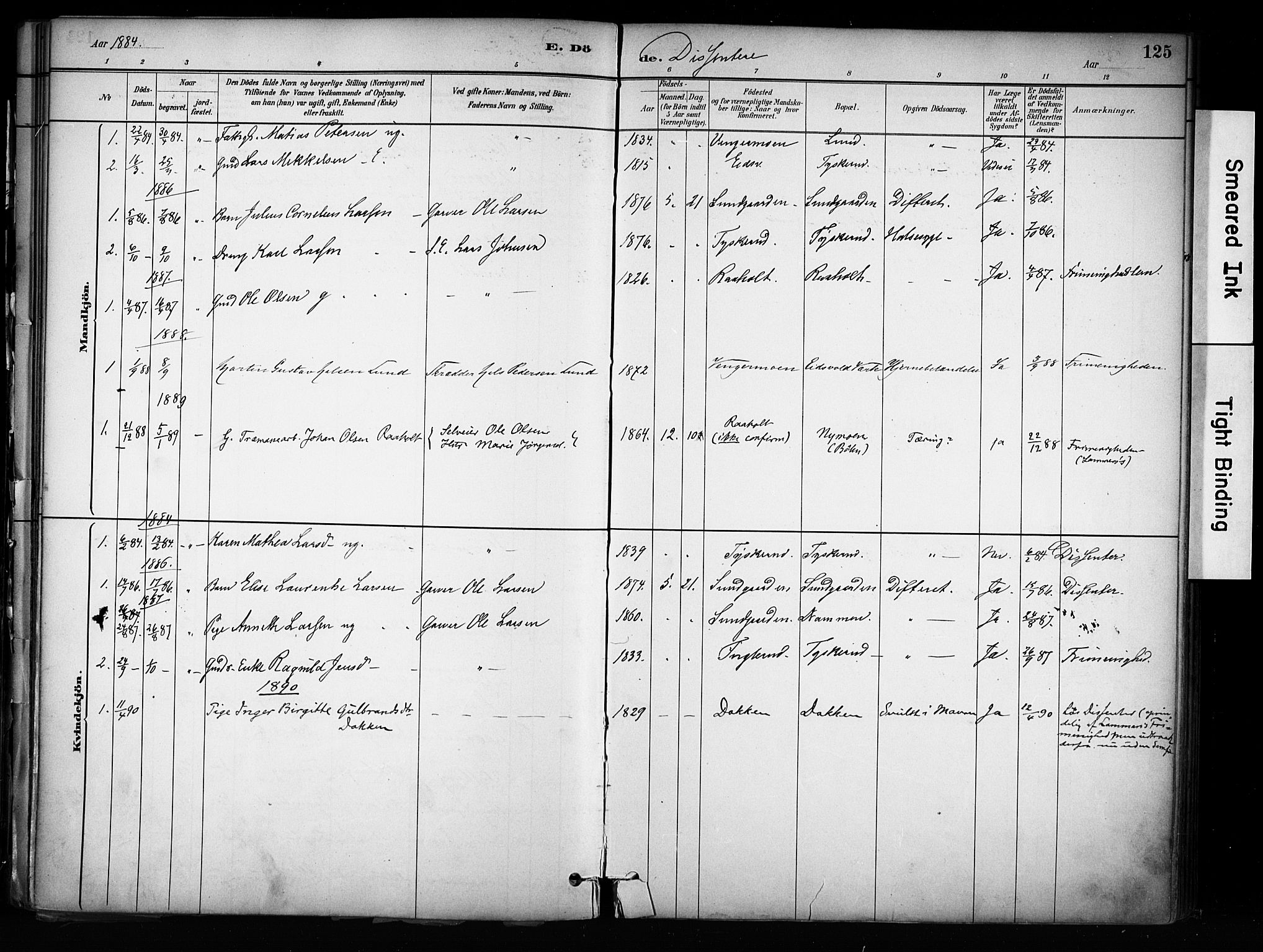 Eidsvoll prestekontor Kirkebøker, SAO/A-10888/F/Fa/L0003: Parish register (official) no. I 3, 1882-1895, p. 125