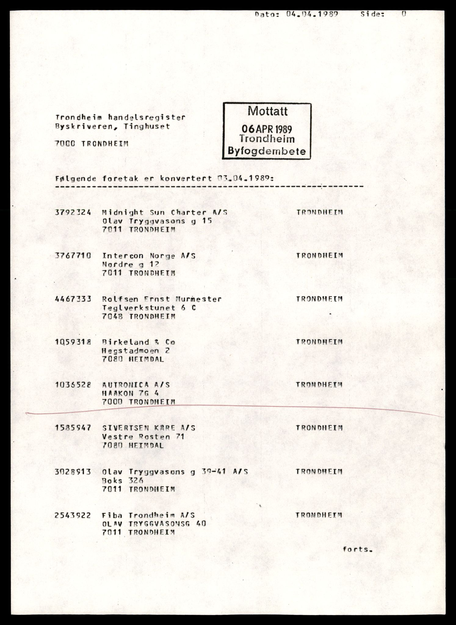 Trondheim byfogd, AV/SAT-A-0003/2/J/Jd/Jdd/L0004: Aksjeselskap, Aut-Bed, 1944-1990, p. 1