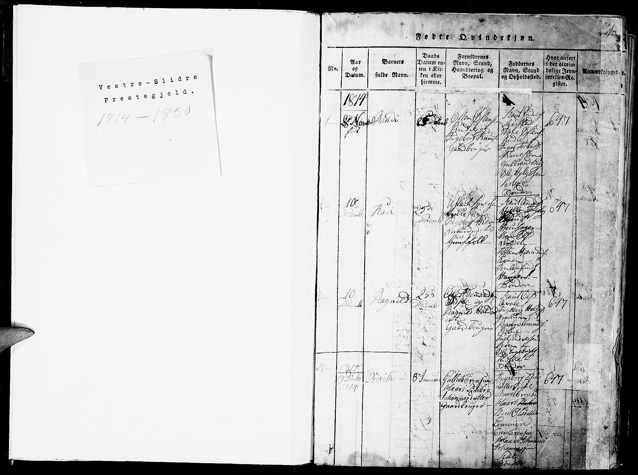 Slidre prestekontor, SAH/PREST-134/H/Ha/Haa/L0002: Parish register (official) no. 2, 1814-1830, p. 0-1