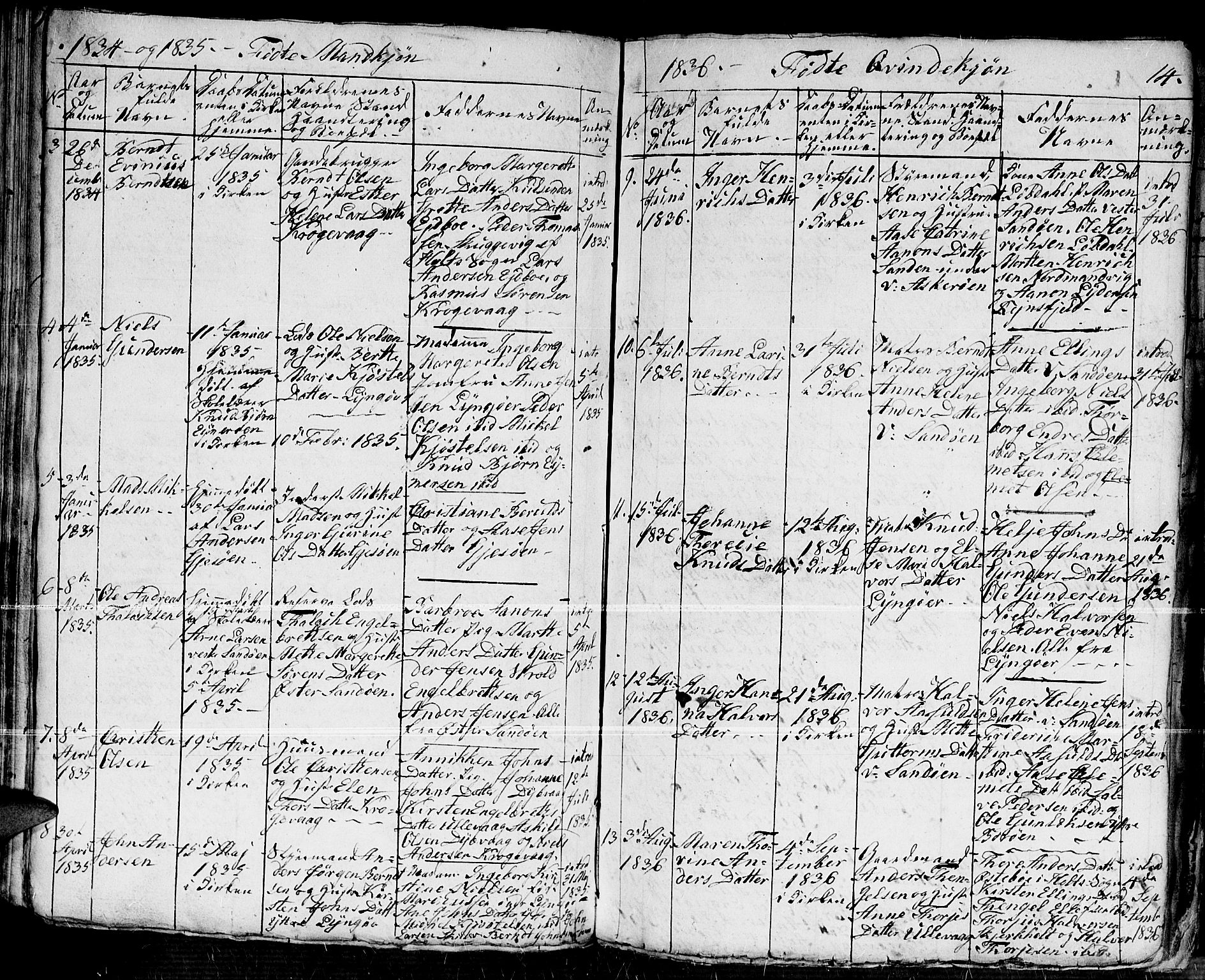 Dypvåg sokneprestkontor, AV/SAK-1111-0007/F/Fb/Fba/L0009: Parish register (copy) no. B 9, 1816-1842, p. 14