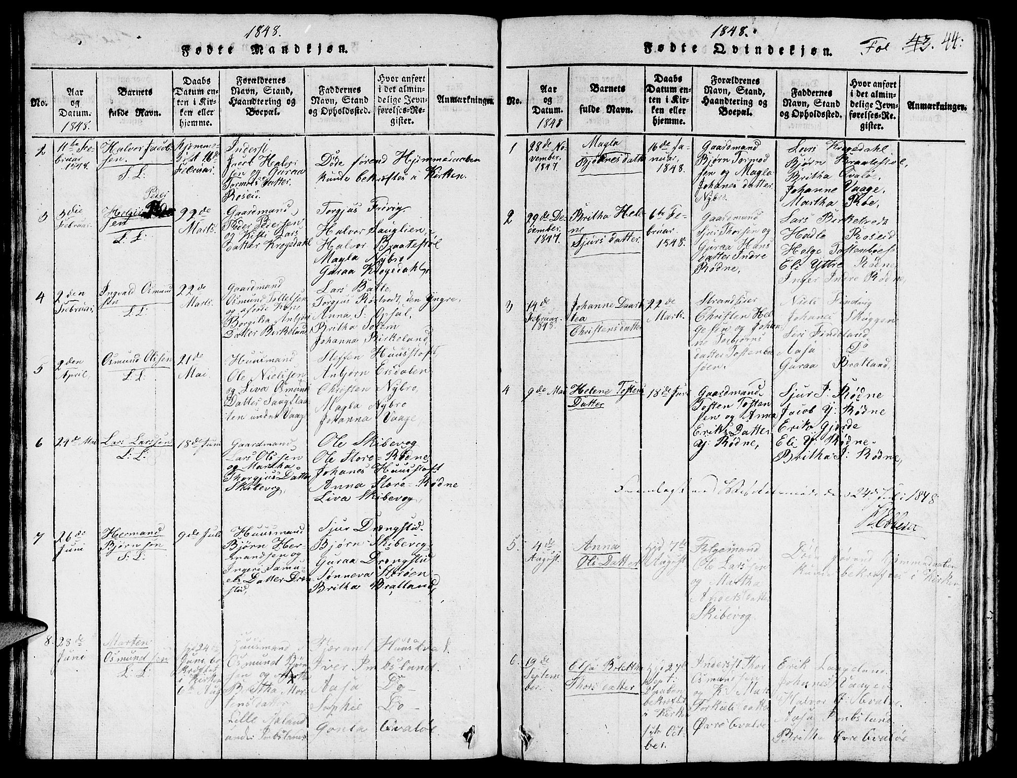Vikedal sokneprestkontor, SAST/A-101840/01/V: Parish register (copy) no. B 3, 1816-1867, p. 44