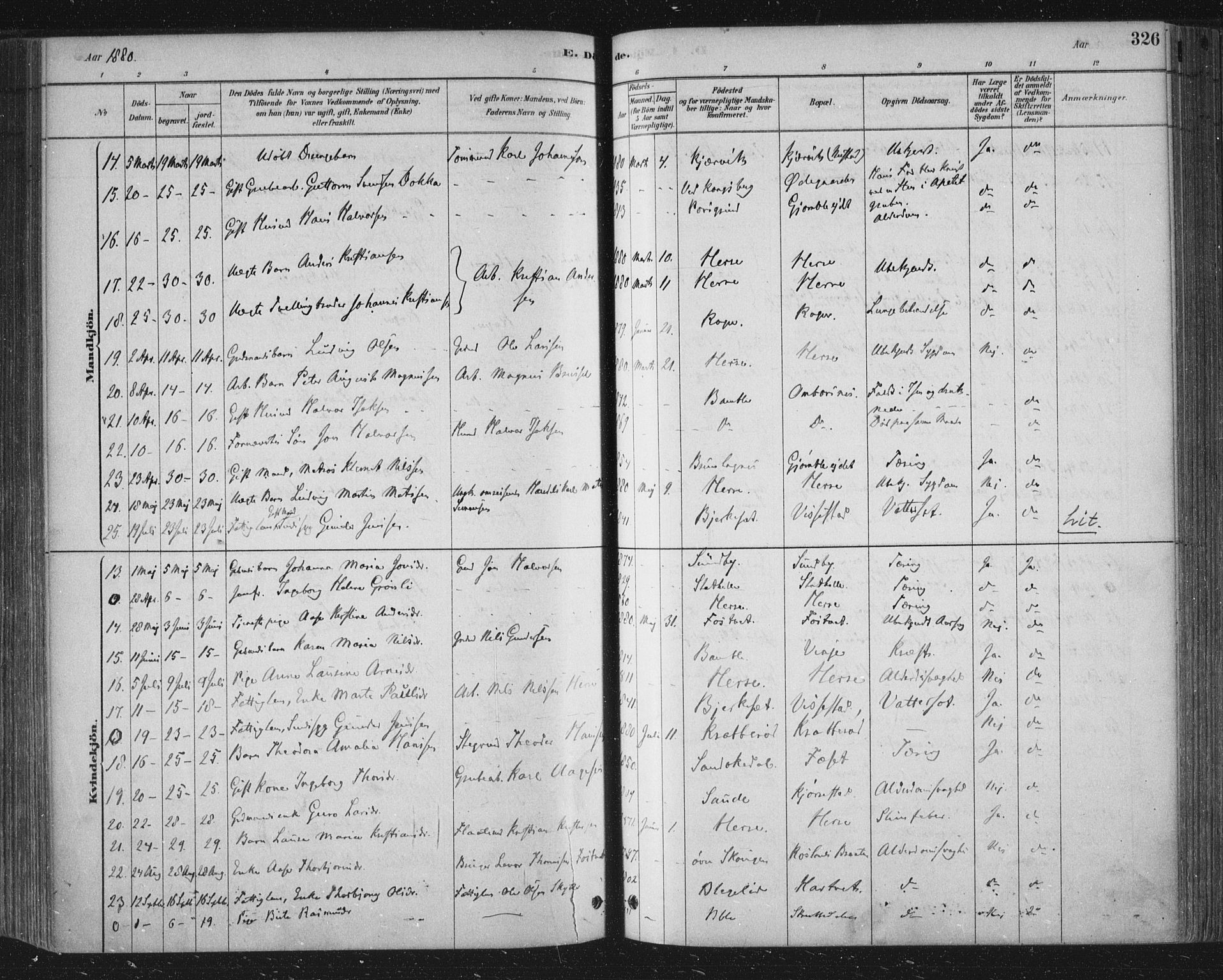 Bamble kirkebøker, SAKO/A-253/F/Fa/L0007: Parish register (official) no. I 7, 1878-1888, p. 326