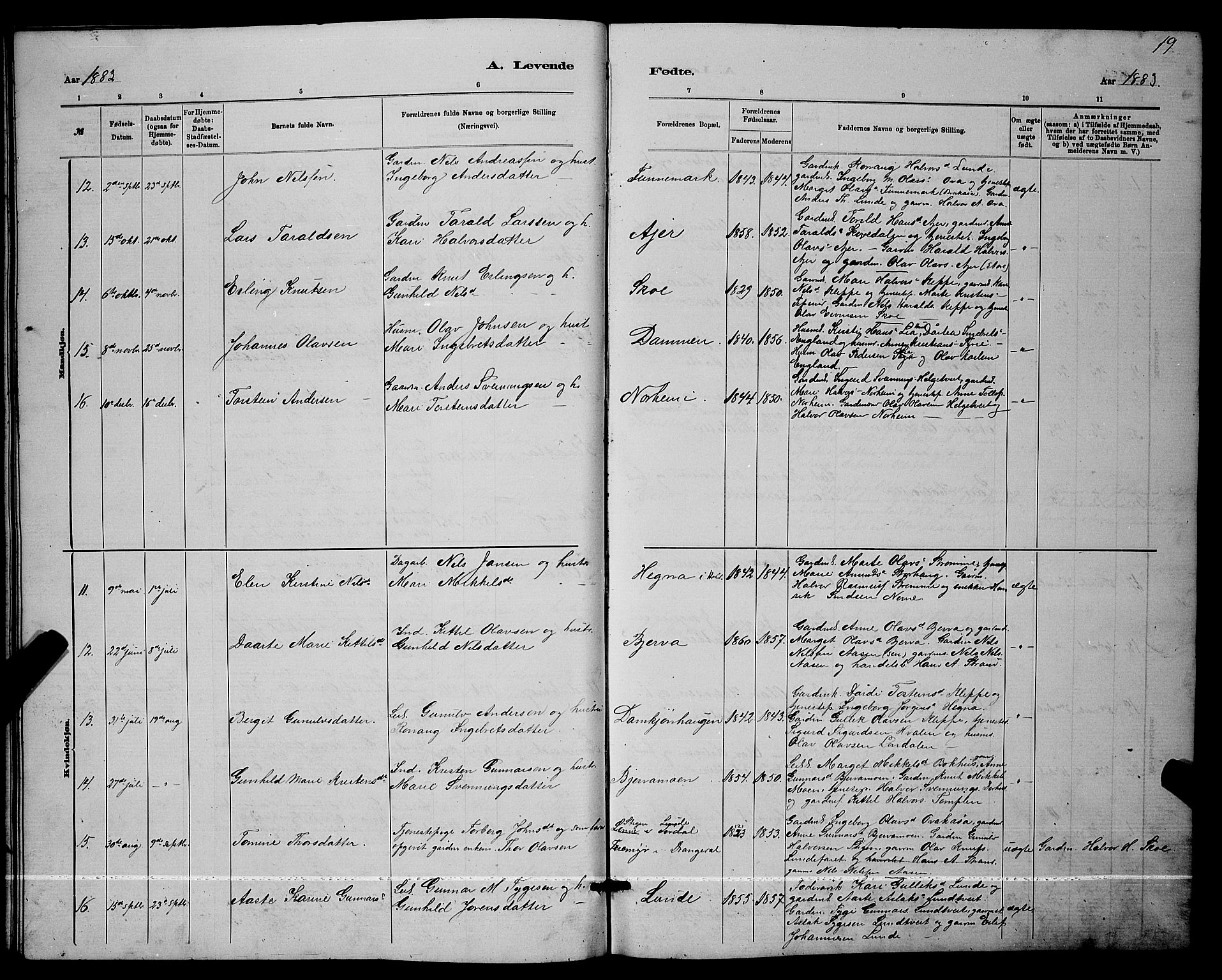 Lunde kirkebøker, SAKO/A-282/G/Ga/L0001b: Parish register (copy) no. I 1, 1879-1887, p. 19