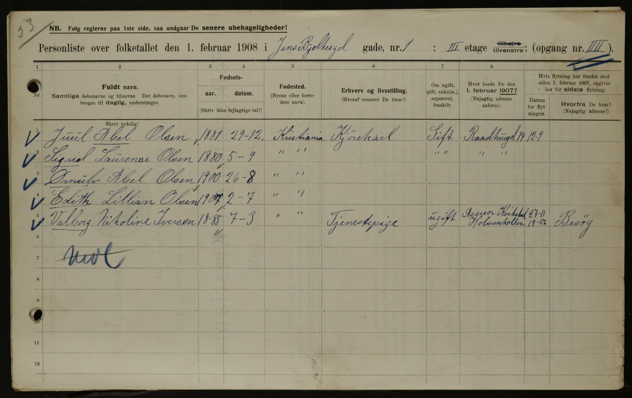 OBA, Municipal Census 1908 for Kristiania, 1908, p. 40646