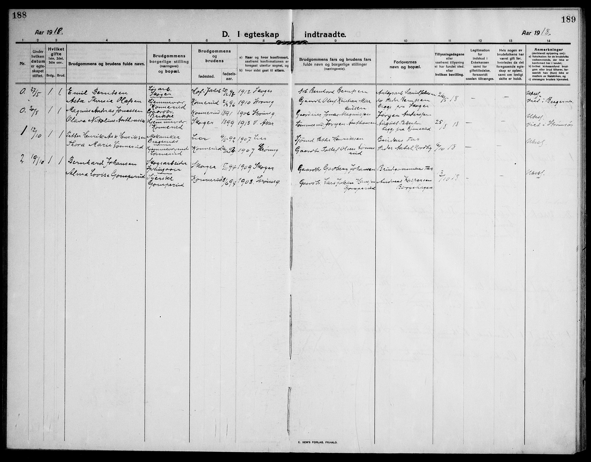 Skoger kirkebøker, AV/SAKO-A-59/F/Fb/L0002: Parish register (official) no. II 2, 1914-1941, p. 188-189