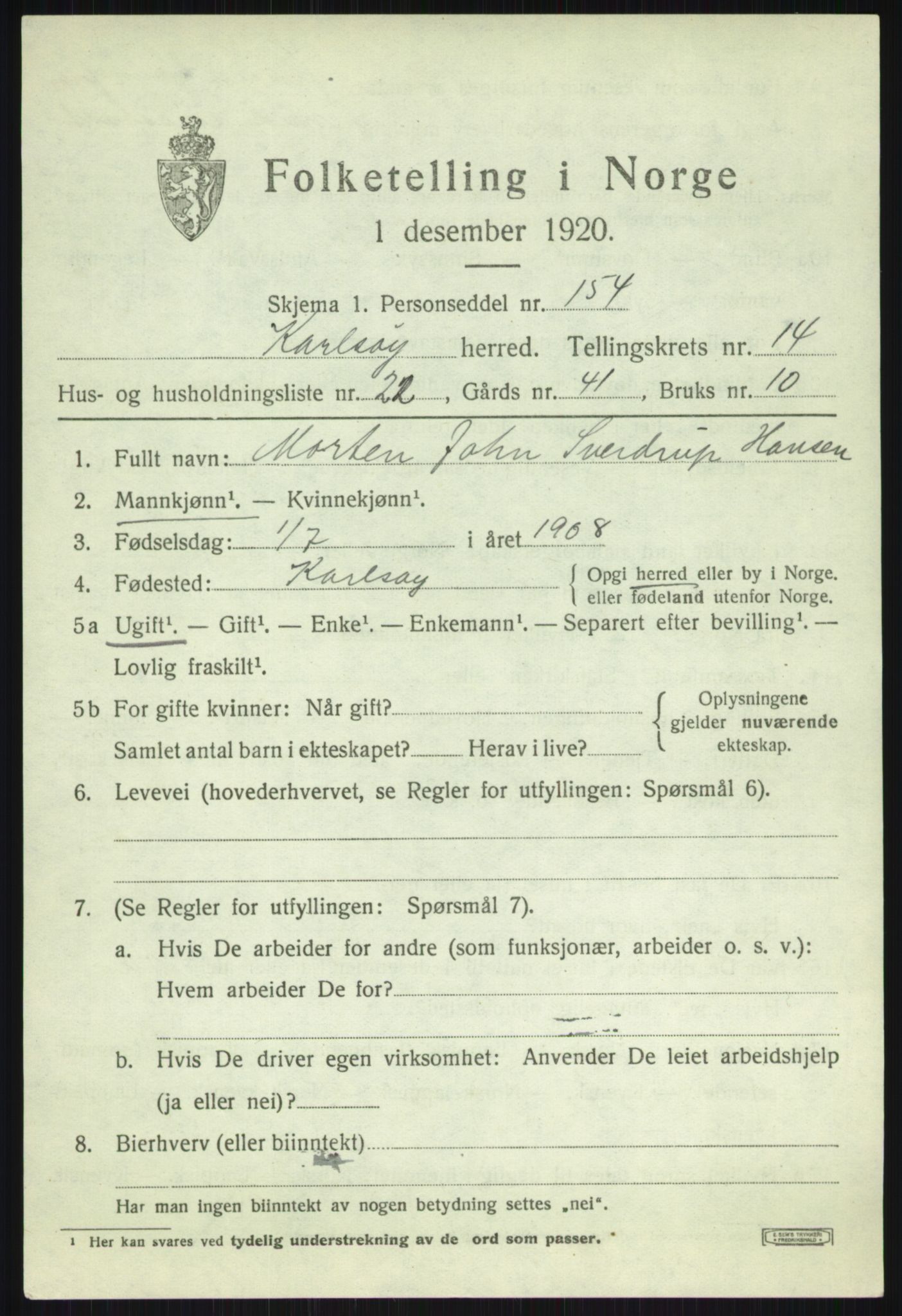 SATØ, 1920 census for Karlsøy, 1920, p. 5403