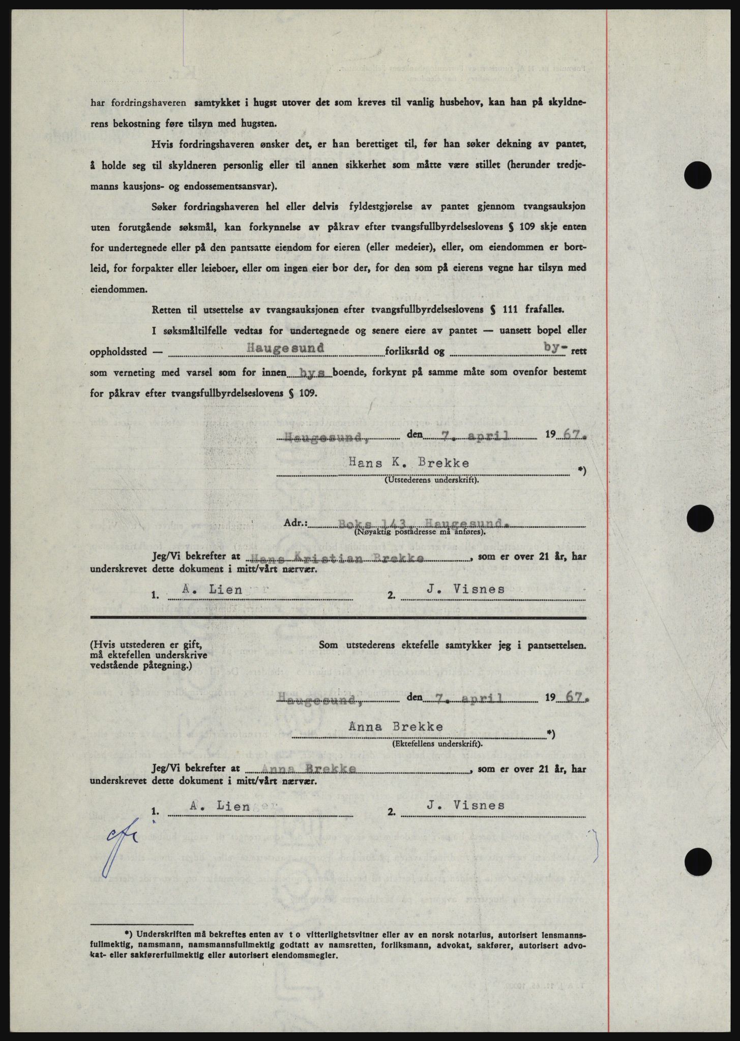 Haugesund tingrett, SAST/A-101415/01/II/IIC/L0056: Mortgage book no. B 56, 1966-1967, Diary no: : 877/1967