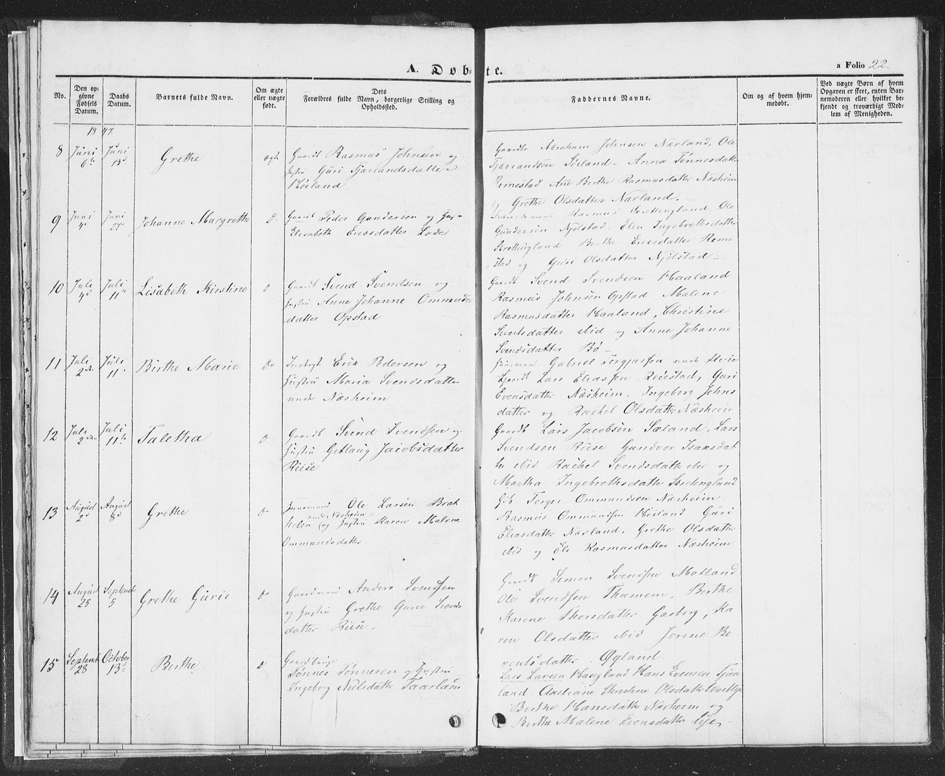 Hå sokneprestkontor, AV/SAST-A-101801/001/30BA/L0006: Parish register (official) no. A 5, 1842-1853, p. 22