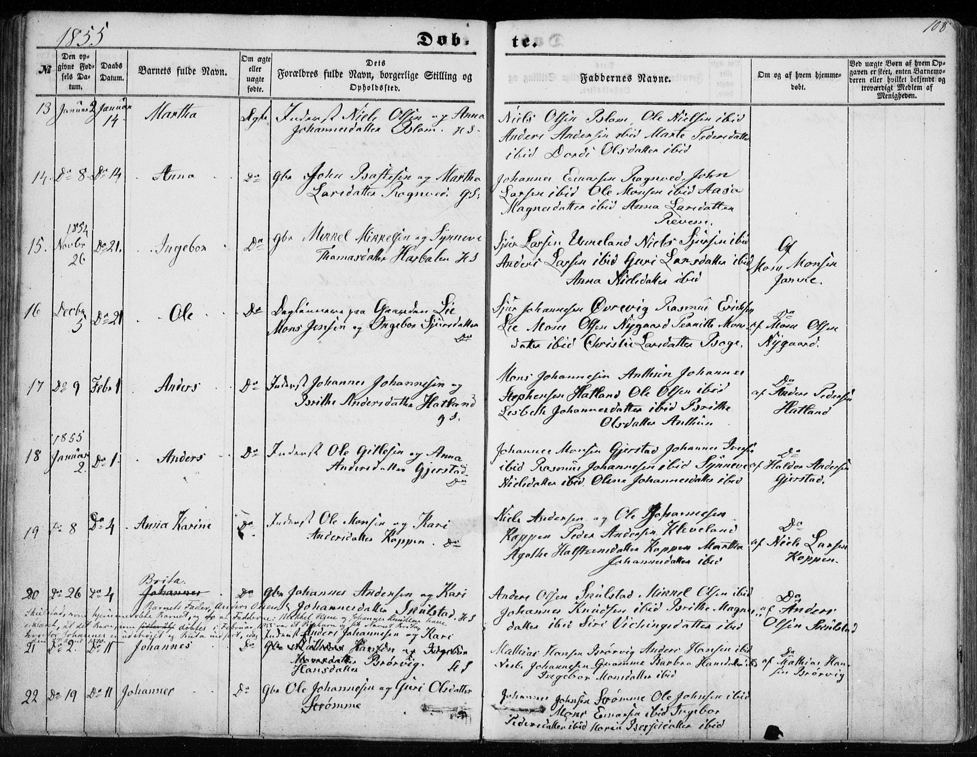 Haus sokneprestembete, AV/SAB-A-75601/H/Haa: Parish register (official) no. A 16 I, 1848-1857, p. 108