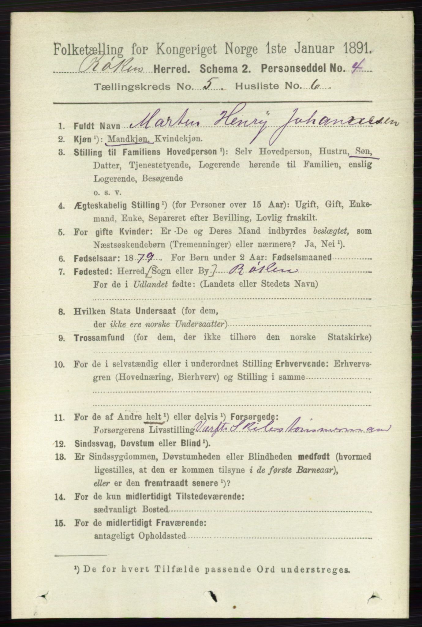 RA, 1891 census for 0627 Røyken, 1891, p. 2909