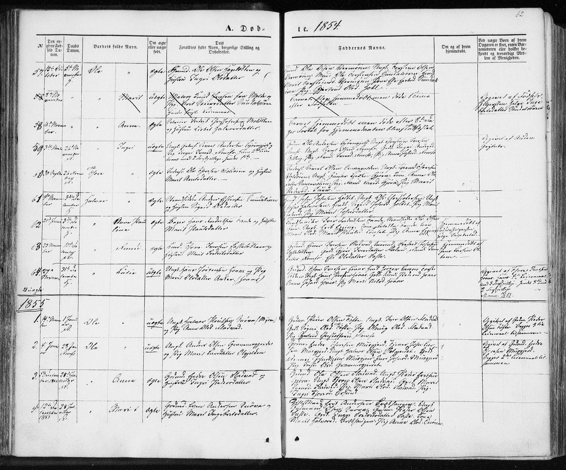 Ministerialprotokoller, klokkerbøker og fødselsregistre - Møre og Romsdal, SAT/A-1454/590/L1013: Parish register (official) no. 590A05, 1847-1877, p. 62