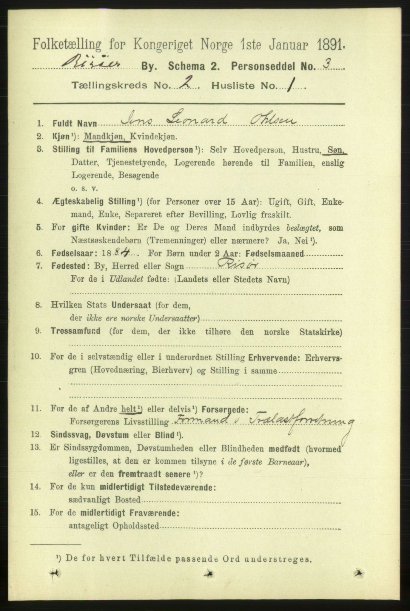 RA, 1891 census for 0901 Risør, 1891, p. 2077