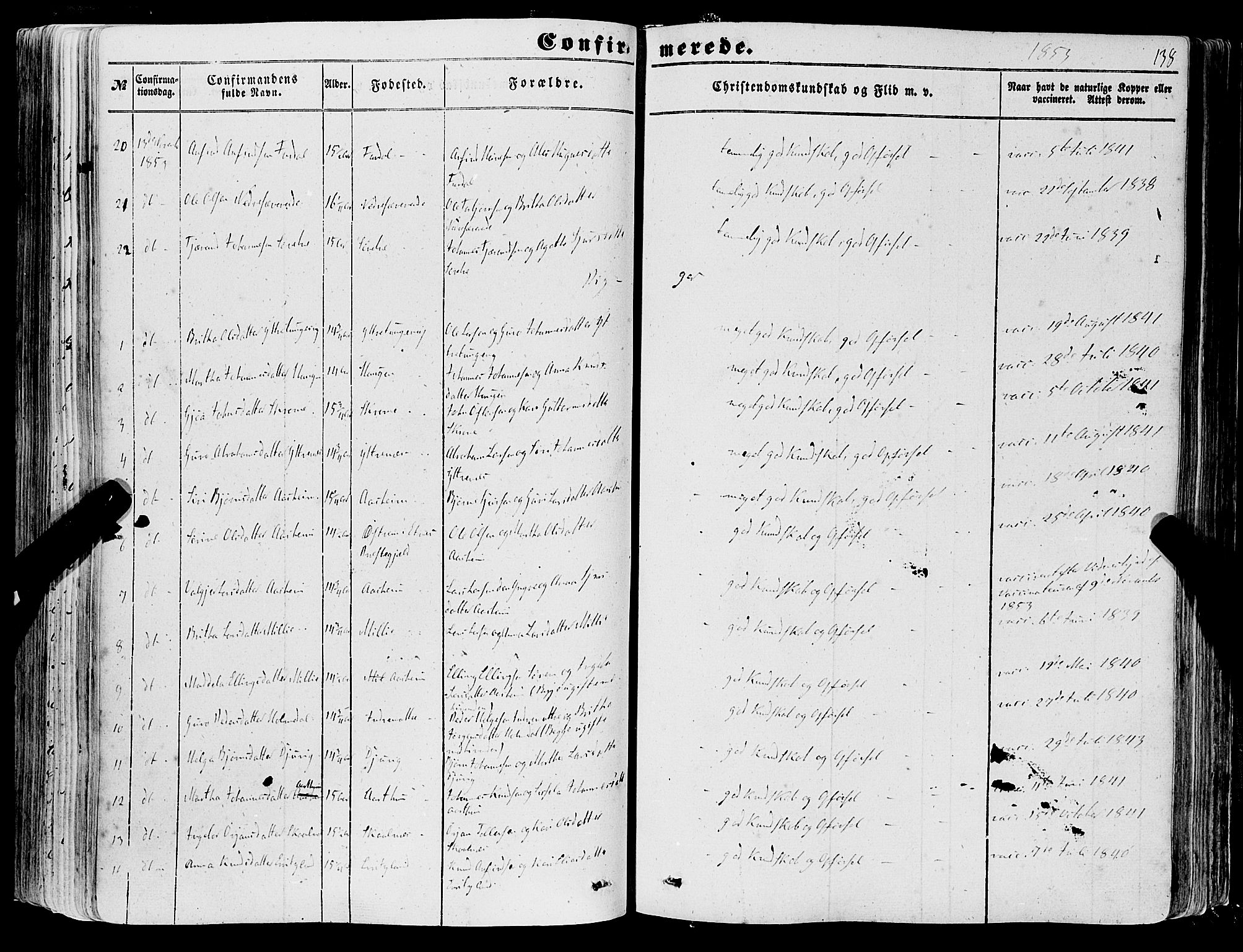 Skånevik sokneprestembete, AV/SAB-A-77801/H/Haa: Parish register (official) no. A 5I, 1848-1869, p. 138