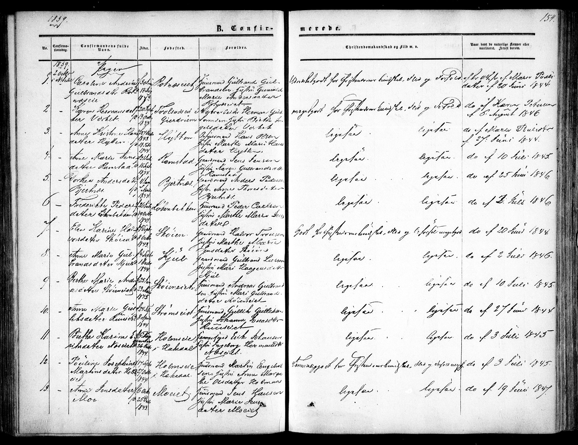 Nittedal prestekontor Kirkebøker, SAO/A-10365a/F/Fa/L0005: Parish register (official) no. I 5, 1850-1862, p. 154