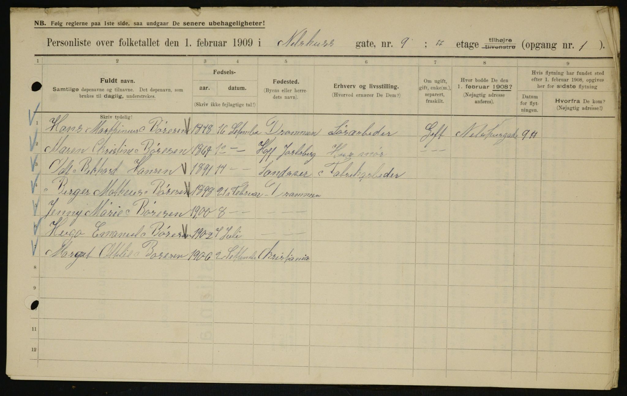 OBA, Municipal Census 1909 for Kristiania, 1909, p. 64225