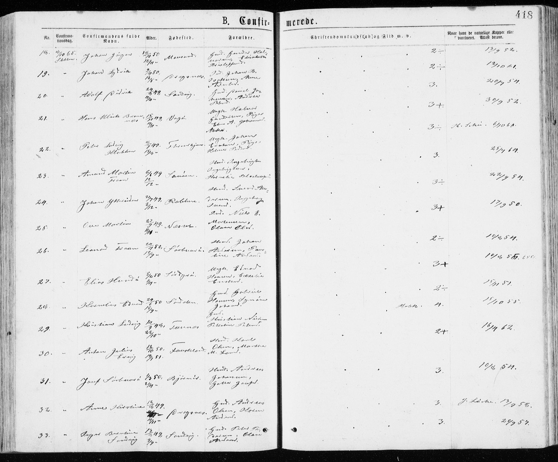 Ministerialprotokoller, klokkerbøker og fødselsregistre - Sør-Trøndelag, AV/SAT-A-1456/640/L0576: Parish register (official) no. 640A01, 1846-1876, p. 418