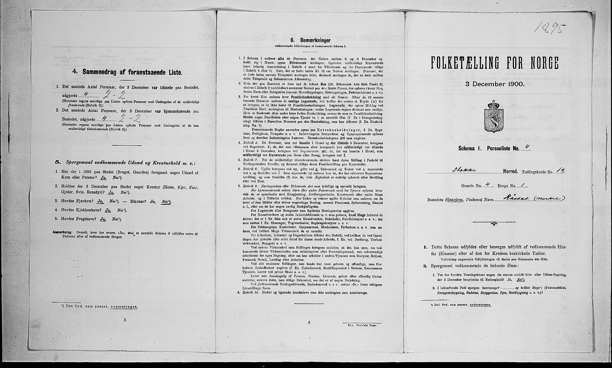 RA, 1900 census for Stokke, 1900, p. 163