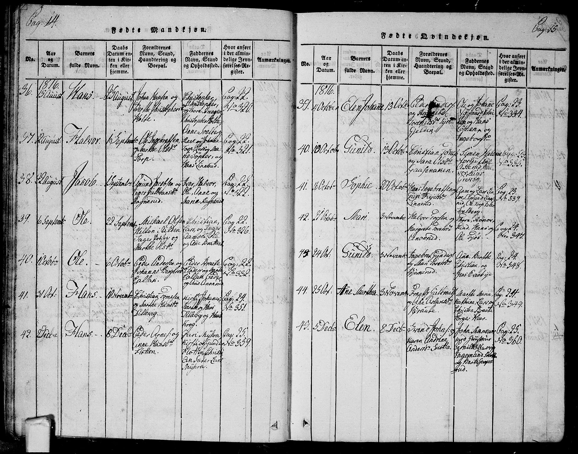 Trøgstad prestekontor Kirkebøker, AV/SAO-A-10925/G/Ga/L0001: Parish register (copy) no. I 1, 1815-1831, p. 14b-15a