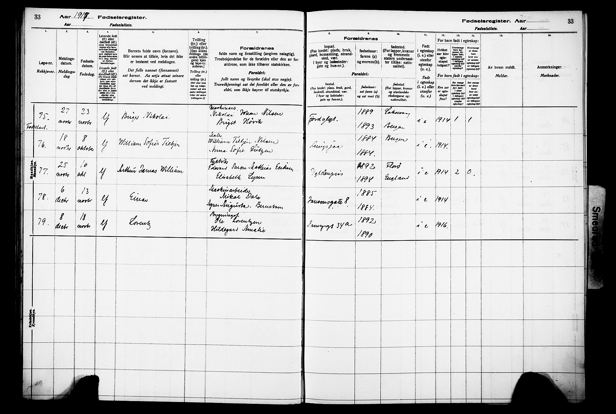 Laksevåg Sokneprestembete, AV/SAB-A-76501/I/Id/L00A1: Birth register no. A 1, 1916-1926, p. 33